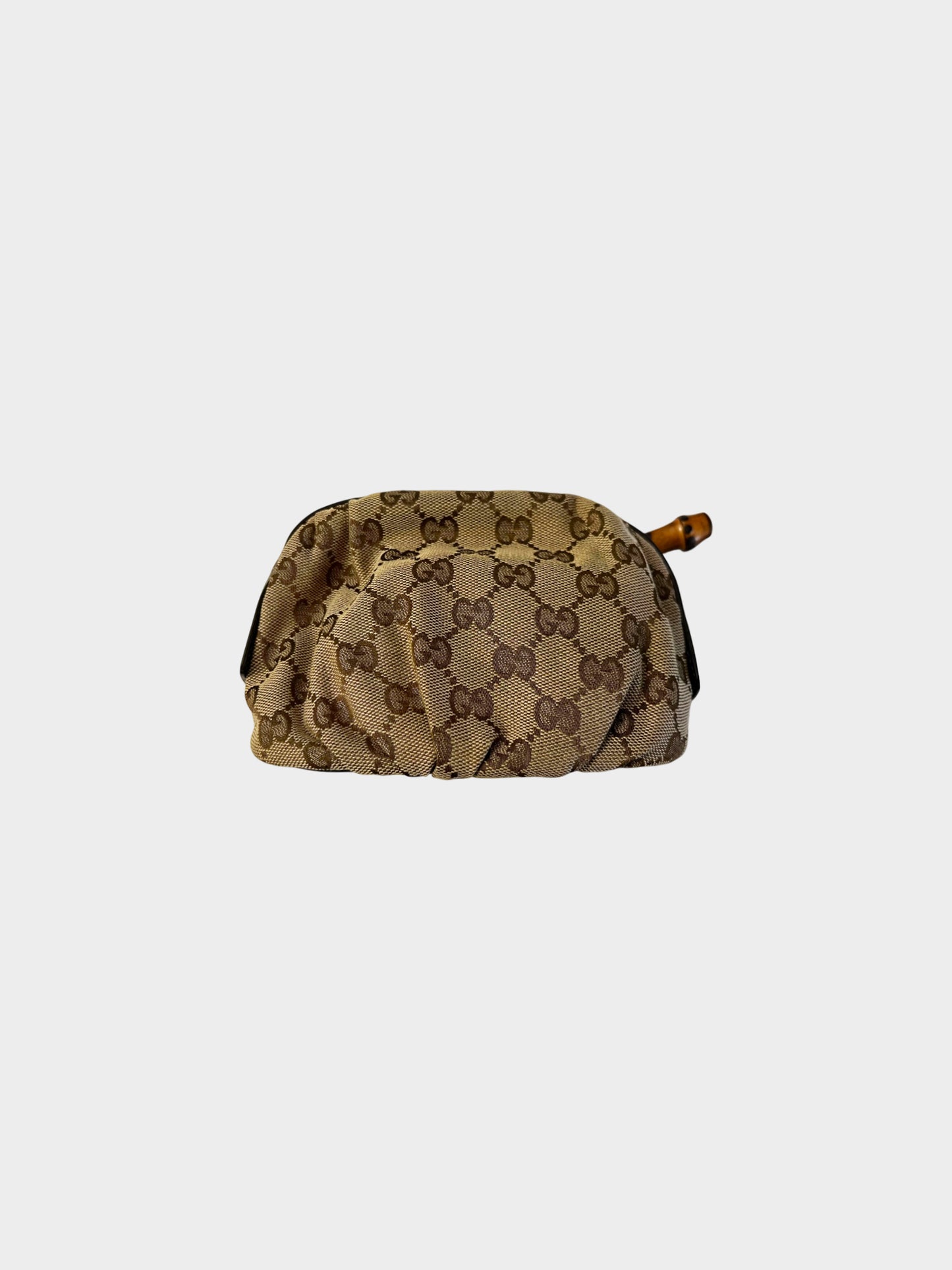 Gucci 2000s Brown Monogram Cosmetic Pouch with Bamboo Zipper Pull