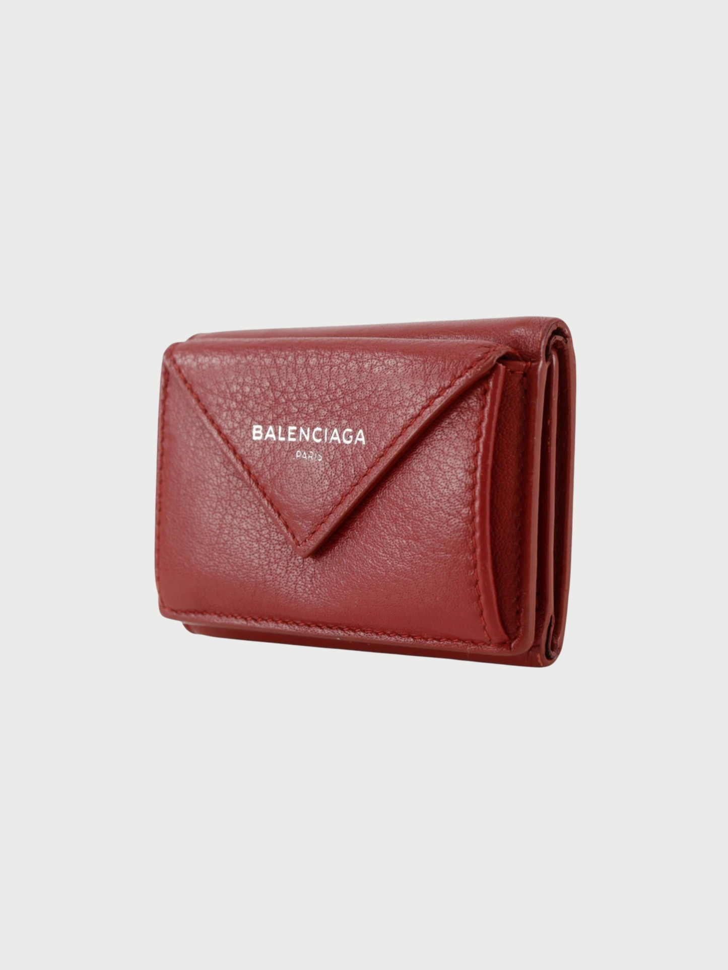 Balenciaga 2020s Red Calfskin Paper Mini Trifold Wallet
