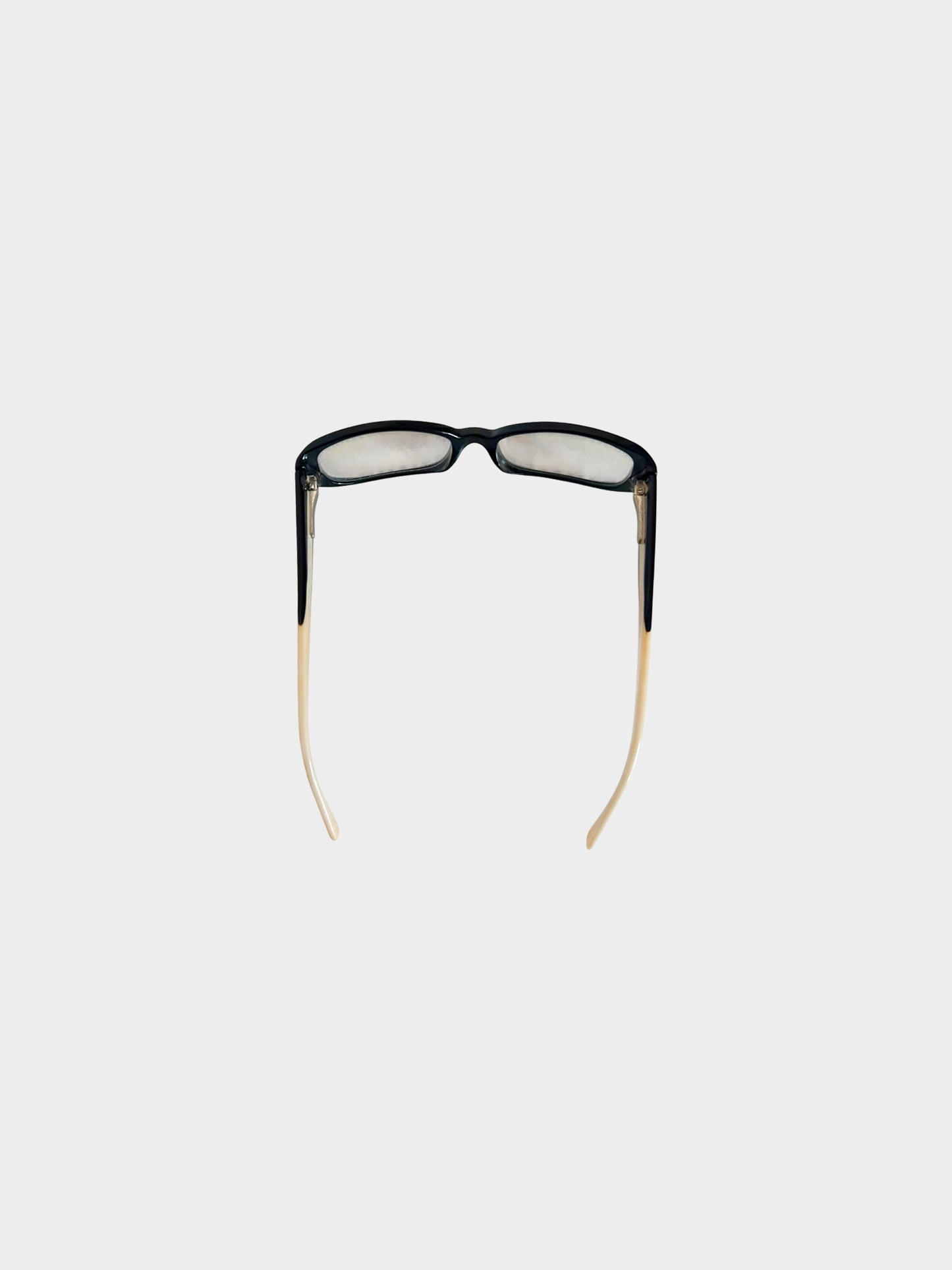 Chanel 2000s Beige and Black Bi-Color CC Logo Oval Glasses