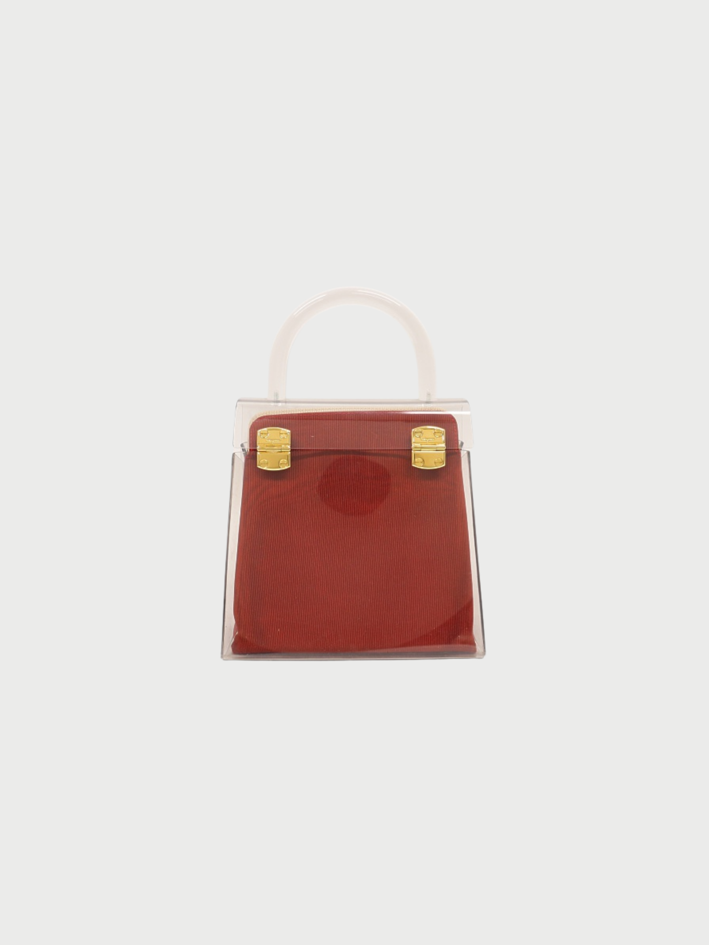 Salvatore Ferragamo 2000s Clear Red Plastic Canvas Gancini Hardware Handbag