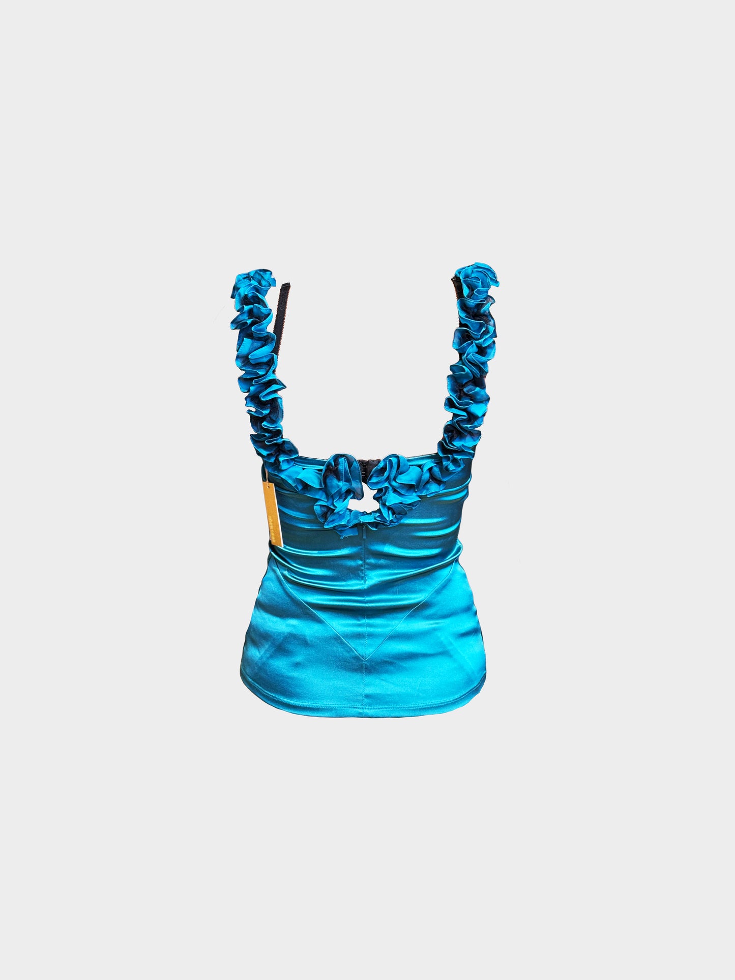 Roberto Cavalli 2000s Blue Silk Satin Ruffled-detail Bustier Top
