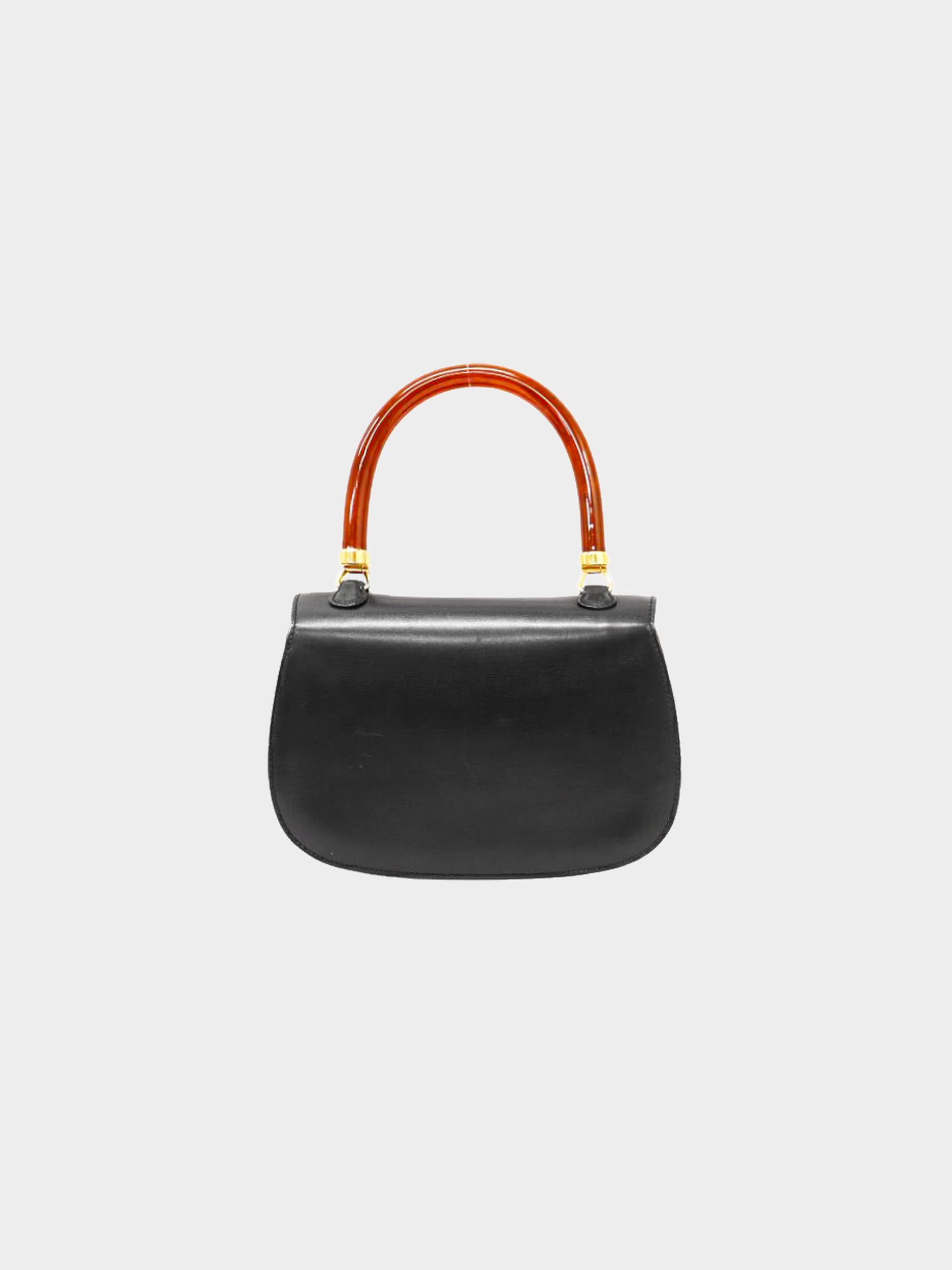 Gucci 1990s Black Leather Tortoiseshell 1947 Top Handle Bag