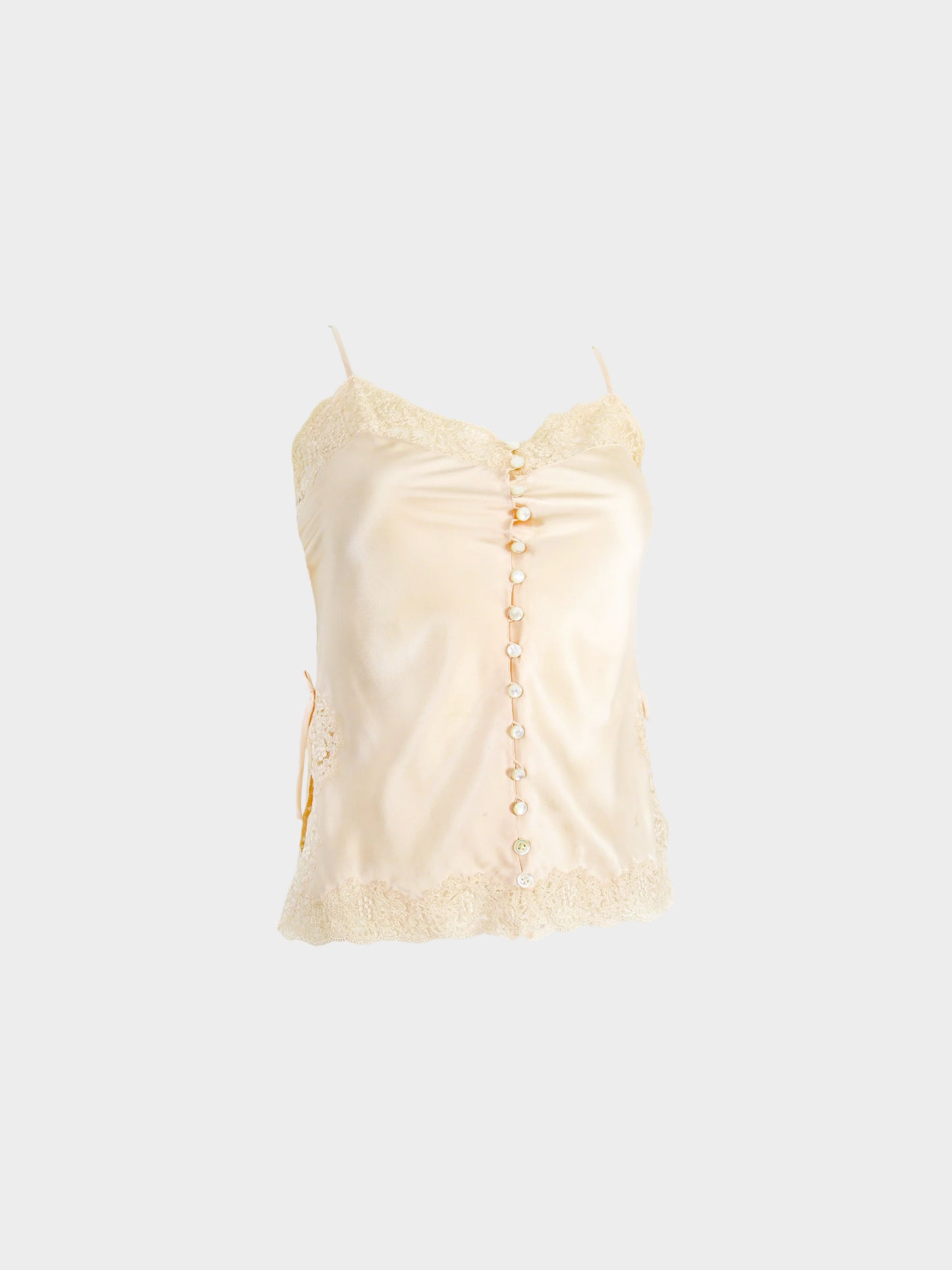 Christian Dior FW 1997 Beige Silk Lace Camisole with Pearl Buttons