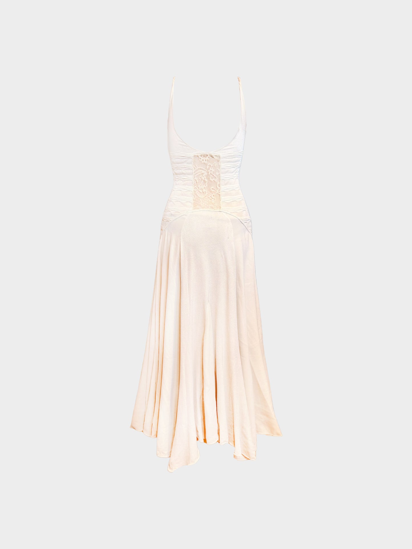 Roberto Cavalli 2000s Beige Polyester and Lace Mesh Long Dress