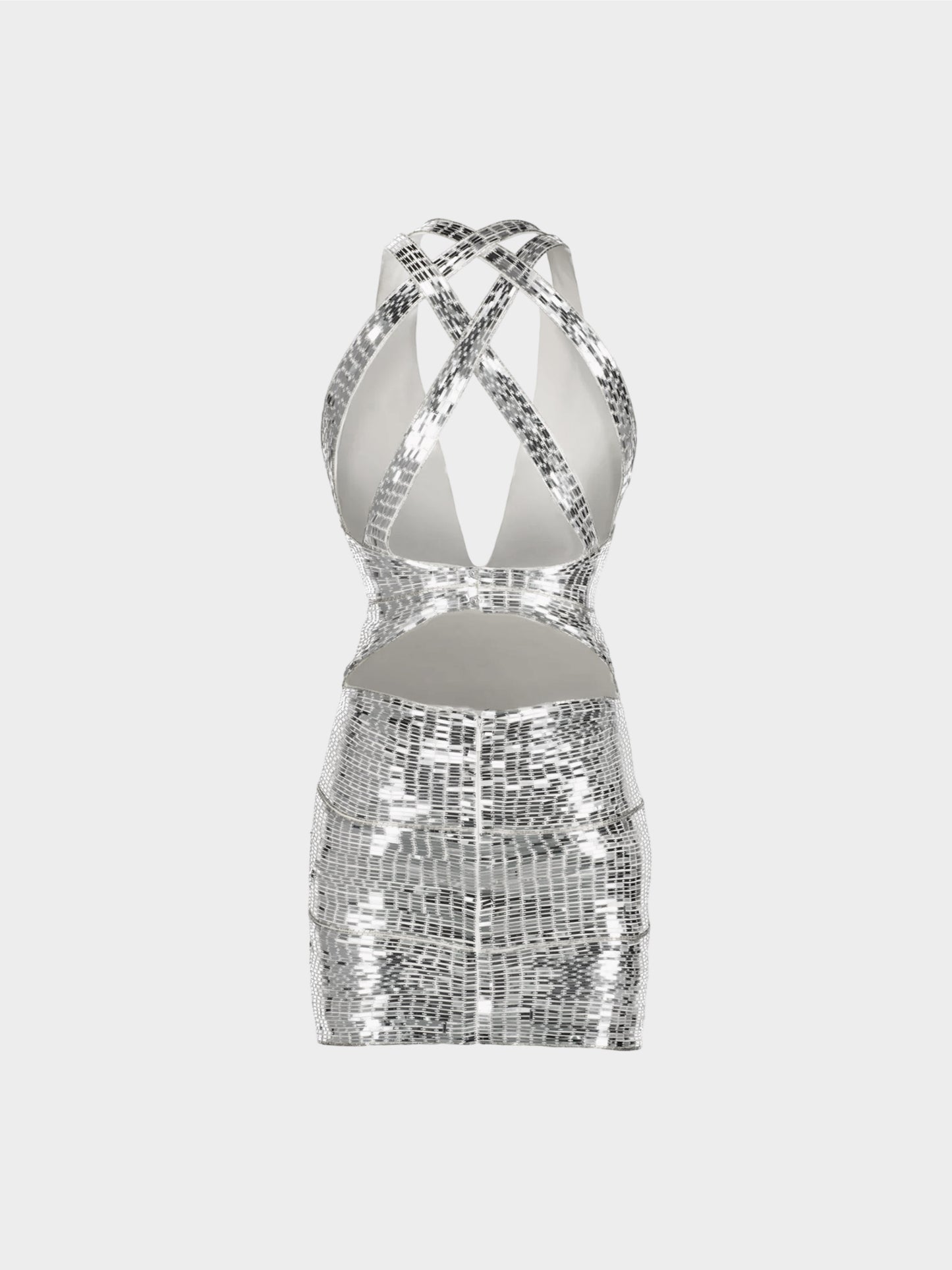 Roberto Cavalli SS 2008 Silver Sequins Fitted Silk Dress