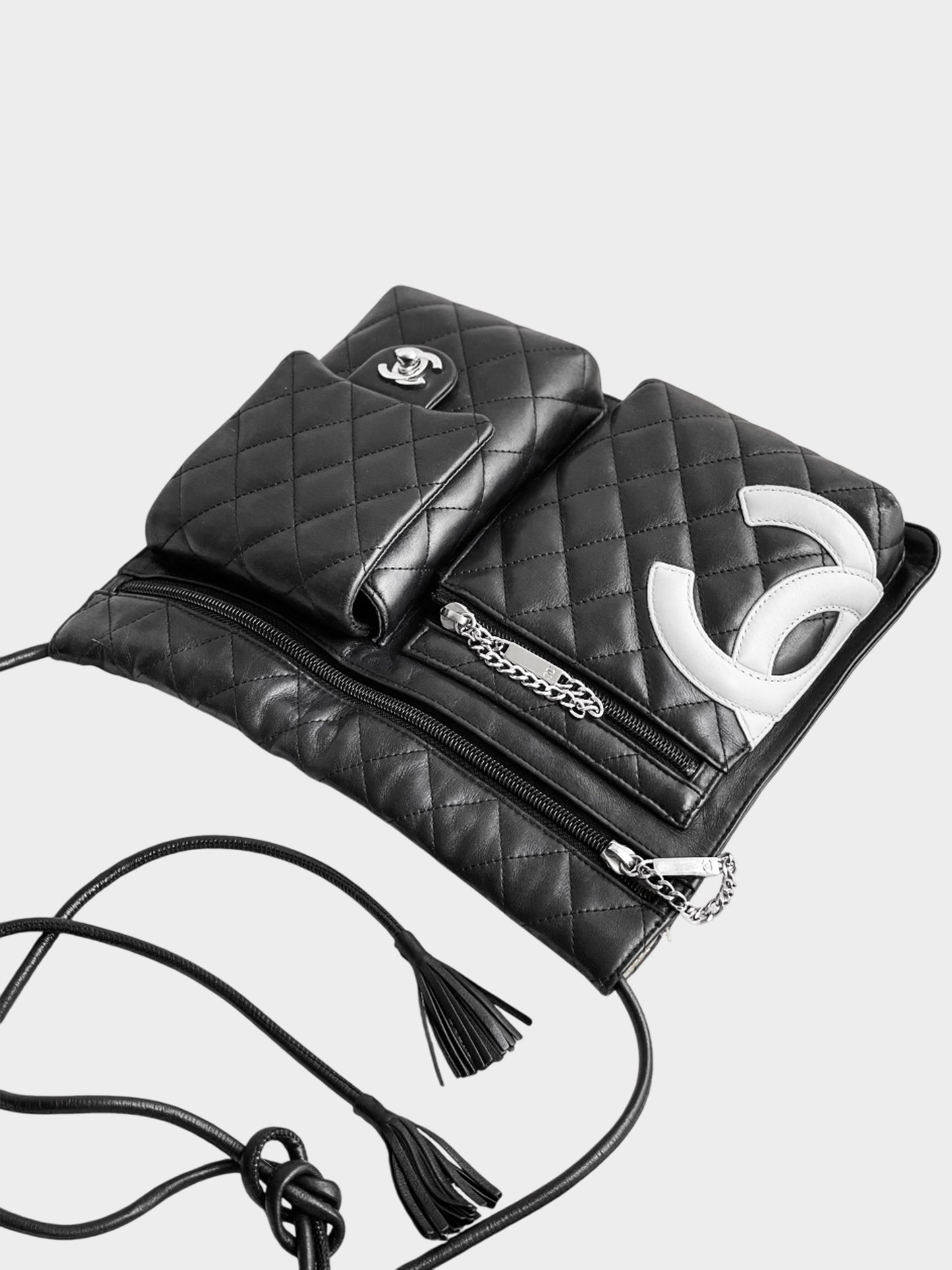 Chanel 2004-2005 Black Calfskin Cambon Ligne Multi Pocket Shoulder Bag