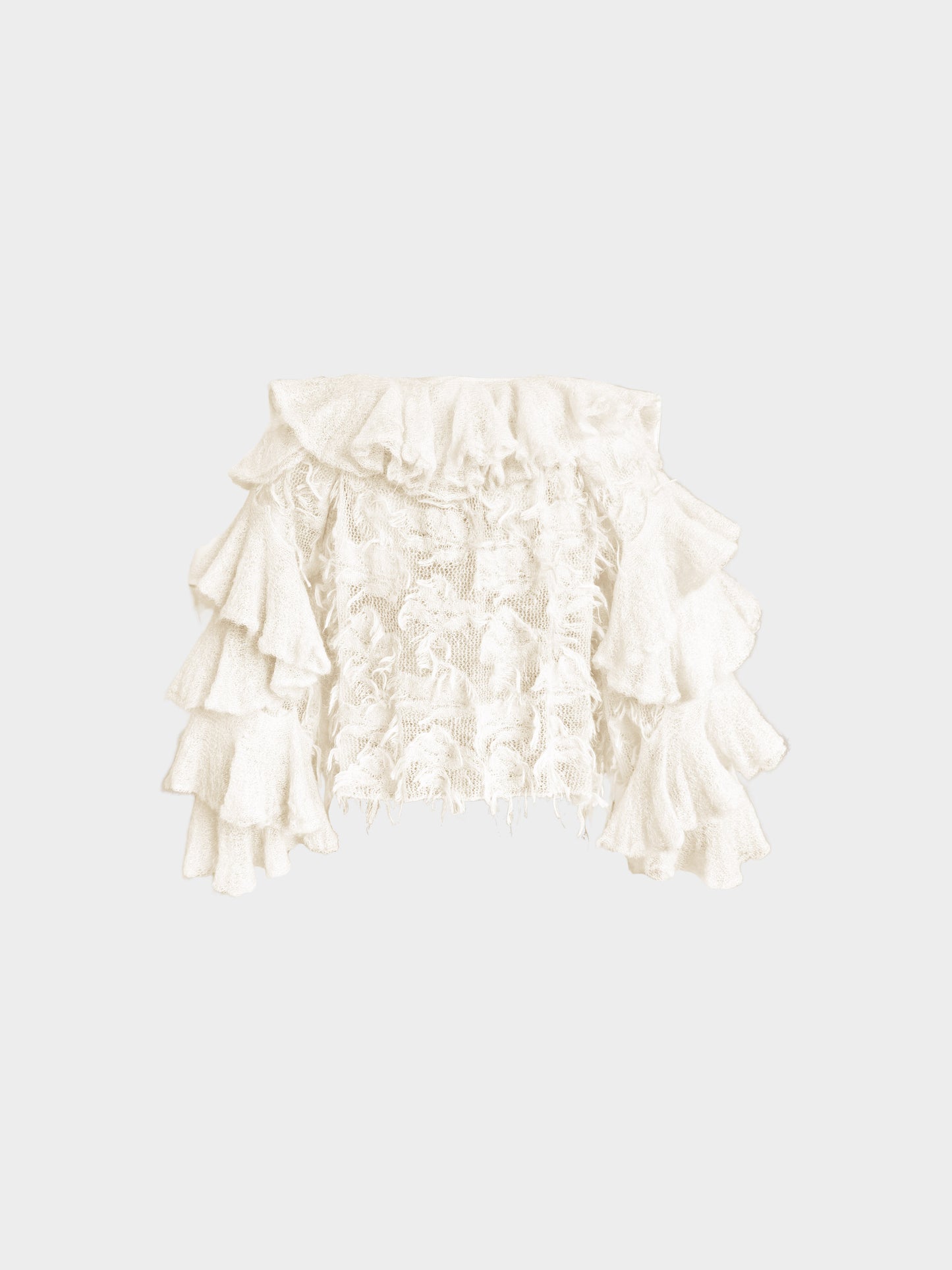 Chanel by Karl Lagerfeld FW 2009 Gossamer Mohair Knit Ruffled Sleeve Fantasy Evening Jacket with Pink Bow