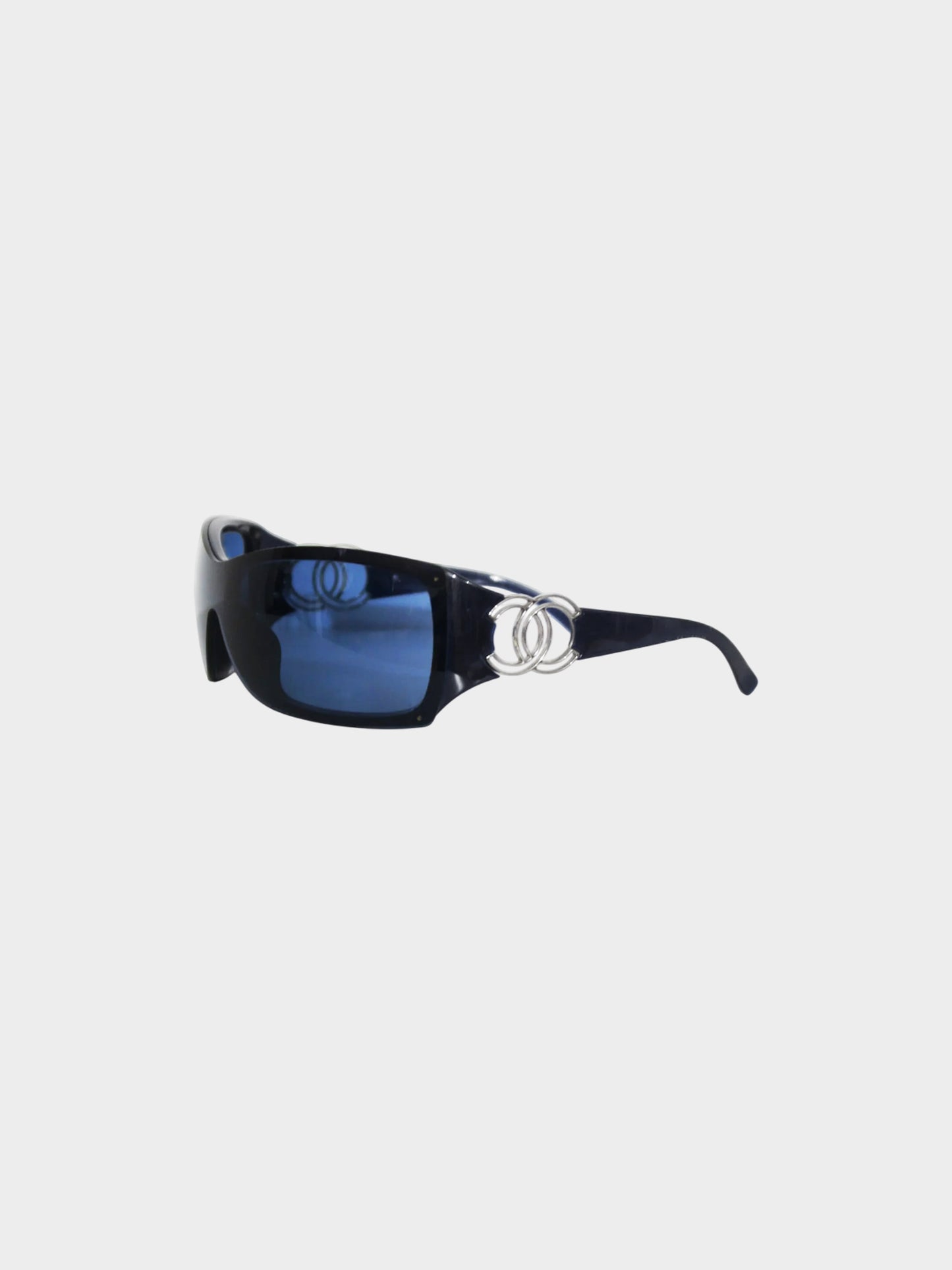 Chanel 2000s Black and Blue Vintage CC Sunglasses