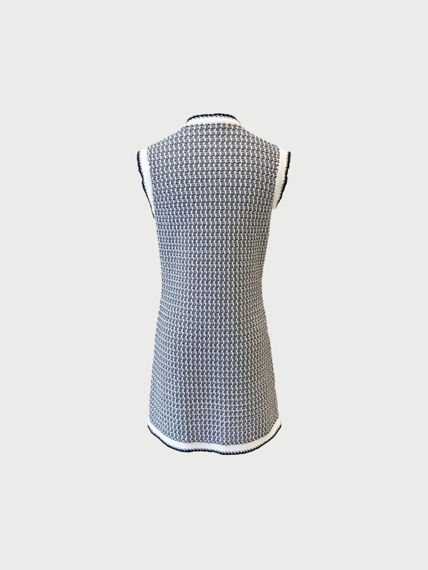 Chanel 2022 Cream Navy Cotton Crochet Knit Dress