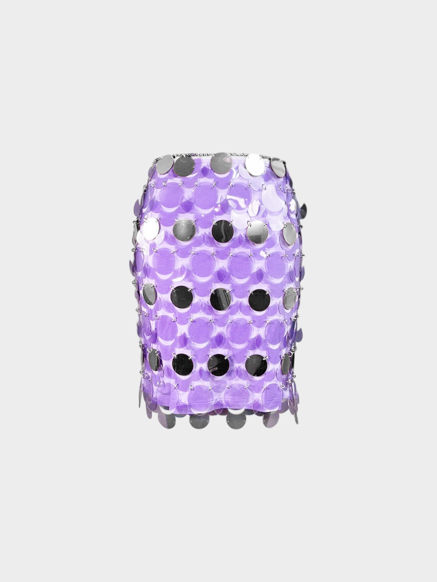 Paco Rabanne SS 2022 Purple PVC and Silver Metal Disc Skirt