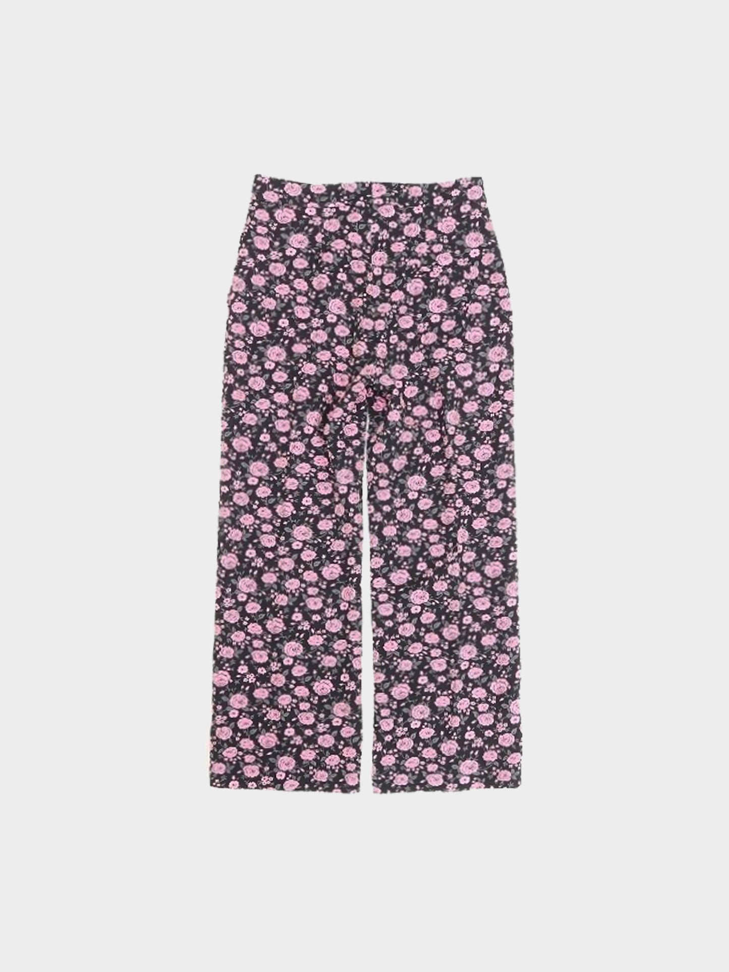 Blumarine 2000s Black and Pink Floral Print Pants