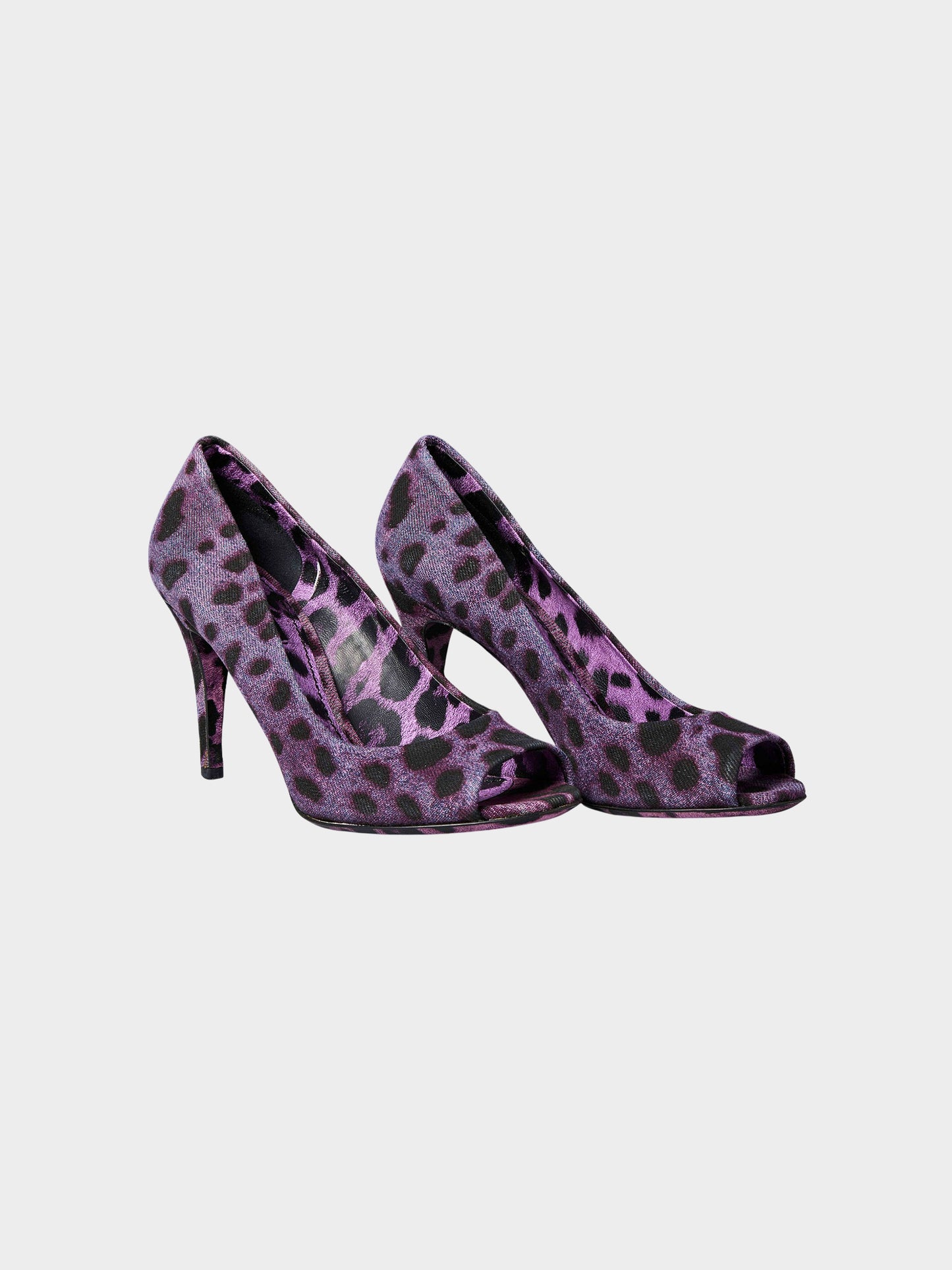 Dolce and Gabbana 2010s Purple Leopard Denim Style Canvas Peep-toe Pumps