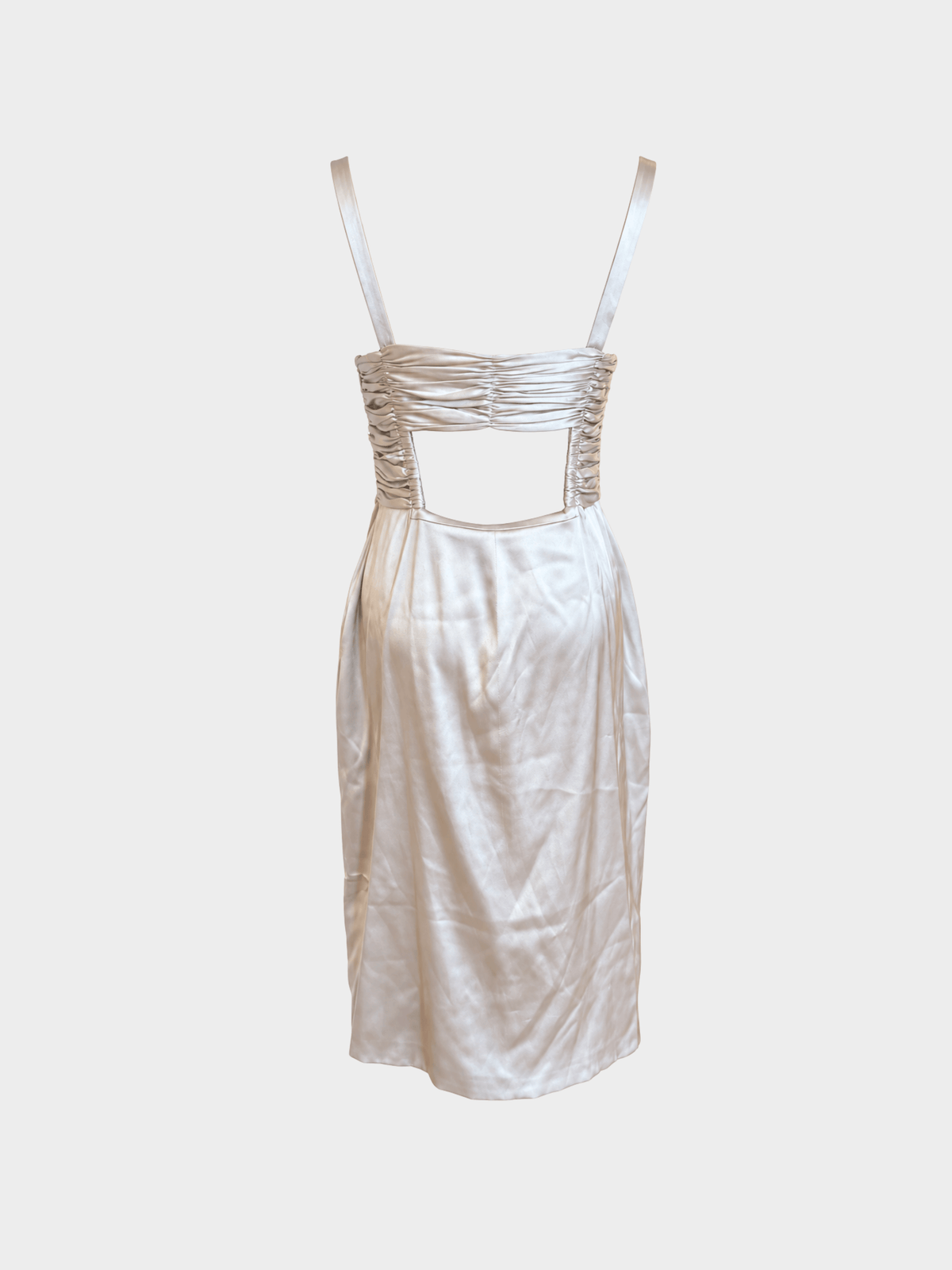 Roberto Cavalli 2000s Silver Silk Satin Ruched Plunge Cocktail Dress