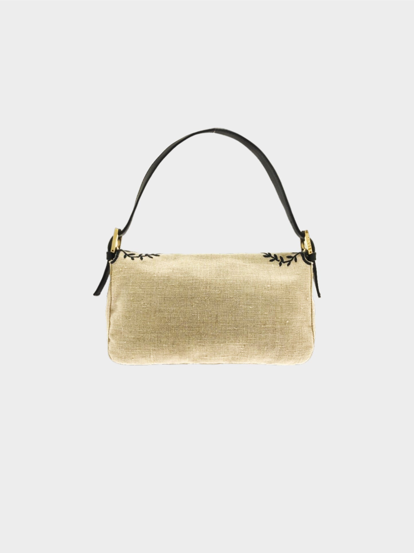 Fendi 2000s Beige Floral Embroidered Linen Baguette