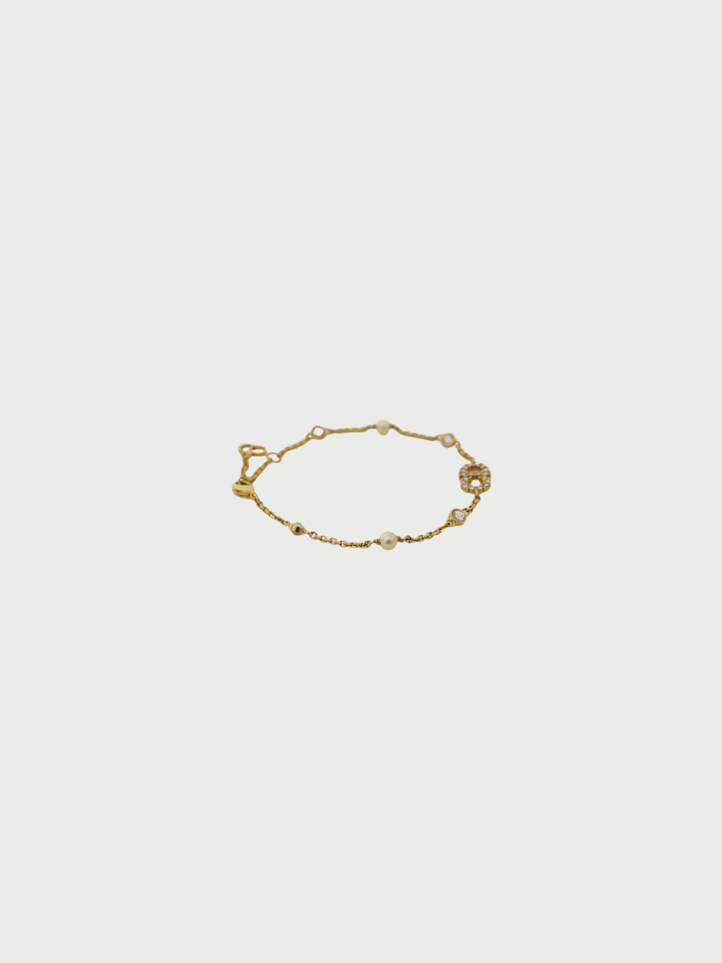 Christian Dior 2020s Gold Plated Metal Pearl Rhinestone Clair D Lune Bracelet