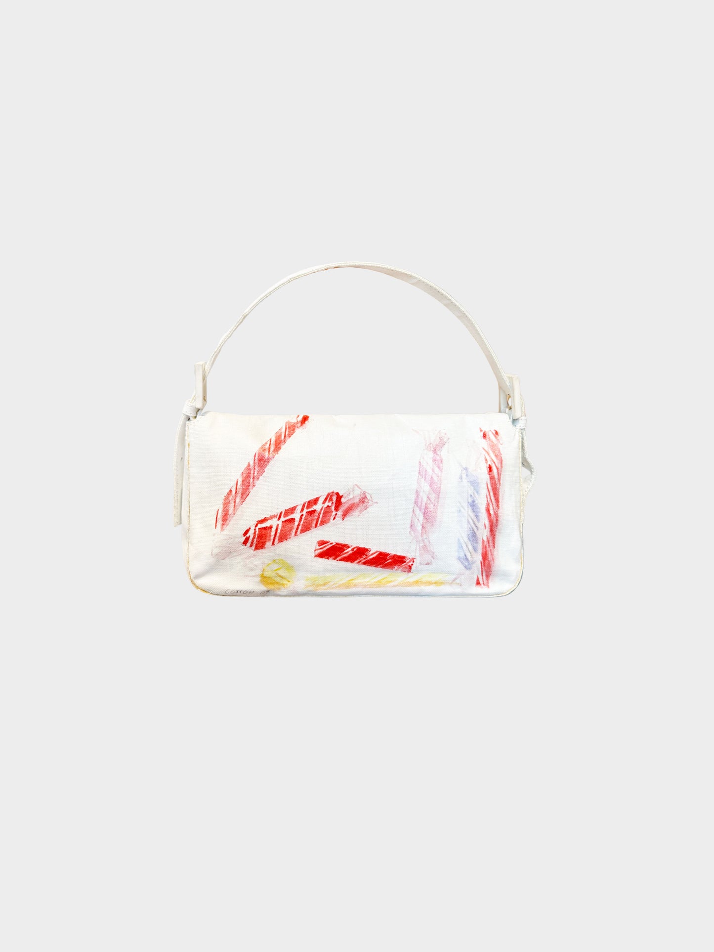 Fendi 2000s White Canvas Artist Series Baguette Bag