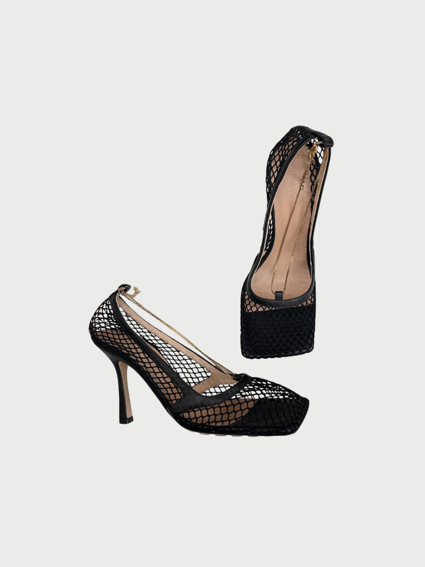 Bottega Veneta 2020s Black Mesh Leather Chain Detail Pumps