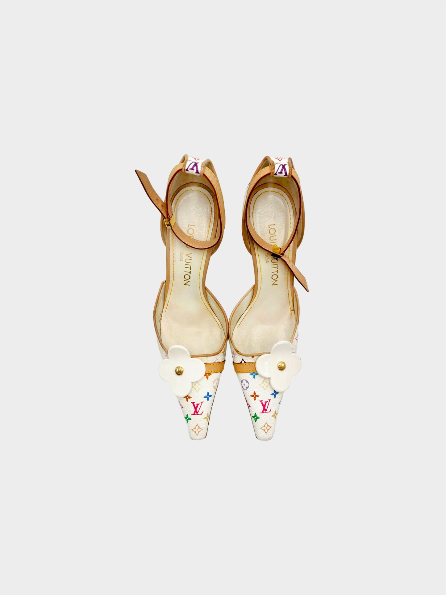 Louis Vuitton 2004 White Multicolor Monogram Leather Heels