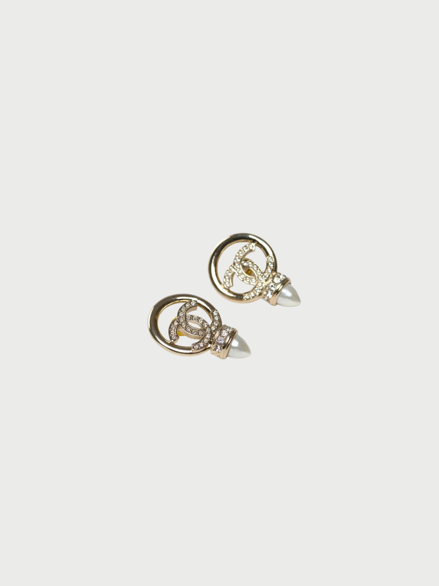 Chanel 2010s Gold Metal CC Pearl Crystal Earrings