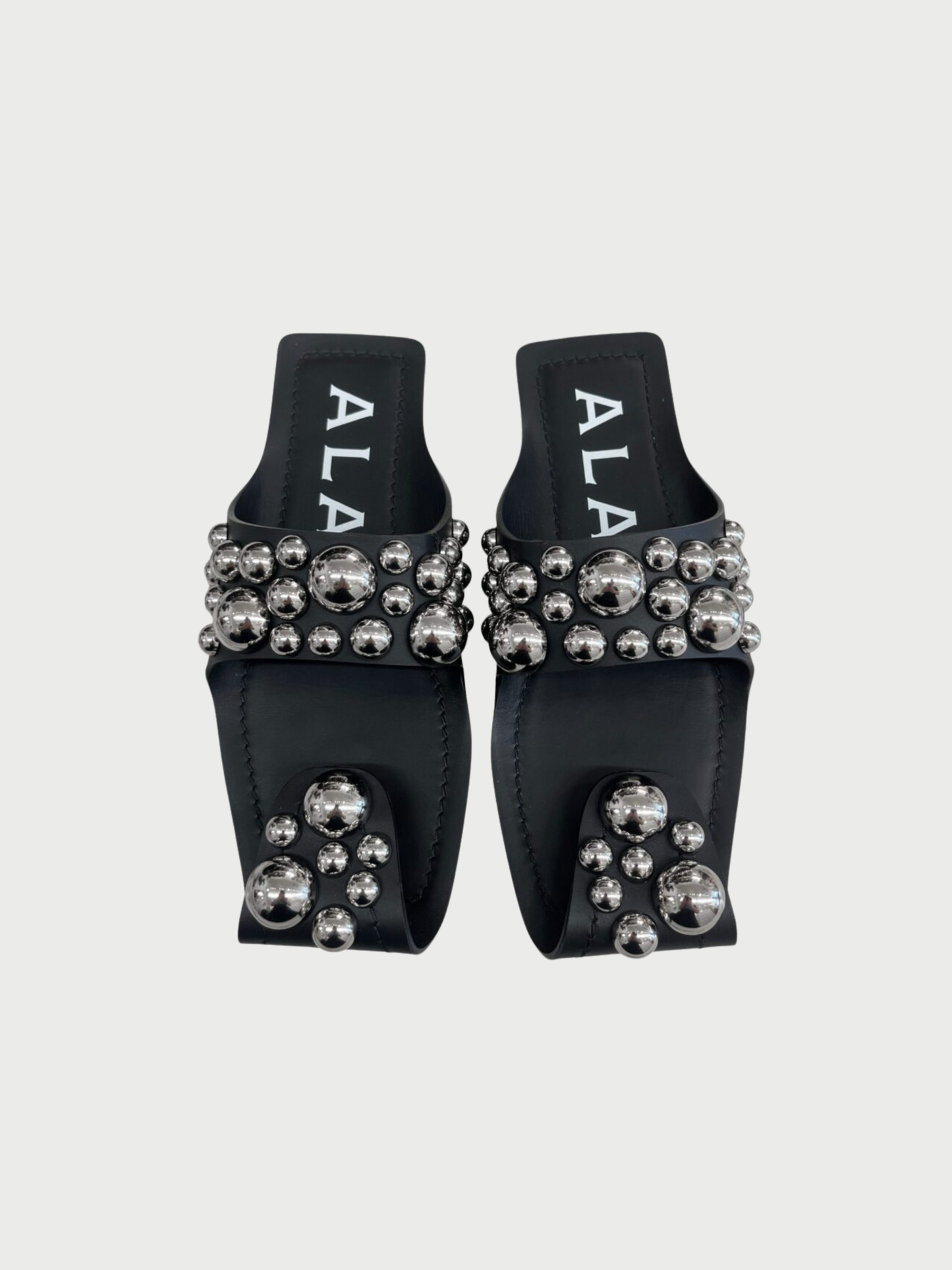 Alaïa 2020s Black Leather Embellished Folded Sandals