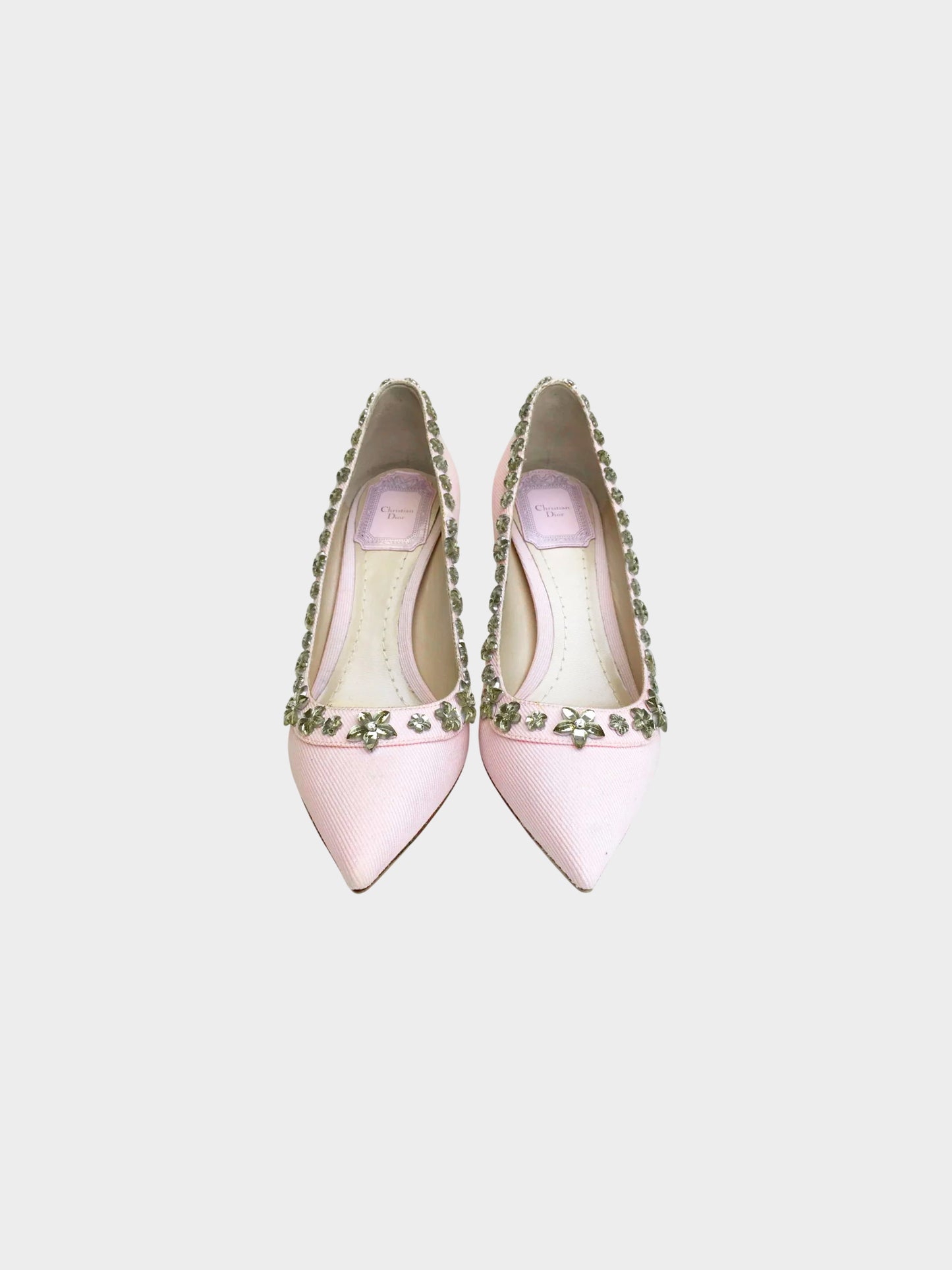 Christian Dior 2016 Light Pink Denim Crystal Garland Studded Heels