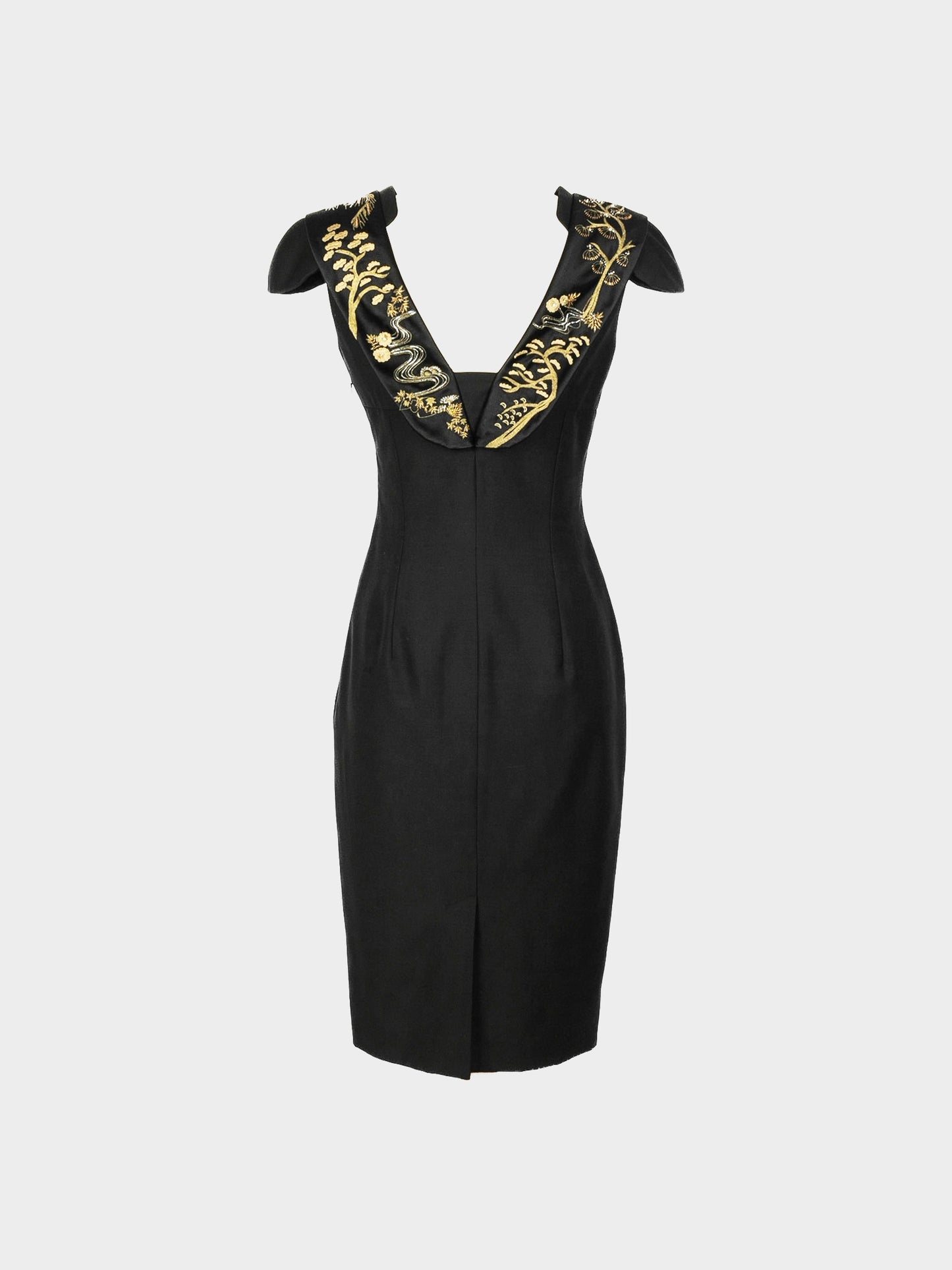 Alexander McQueen Resort 2011 Black and Gold Embroidered Mid-length Dress