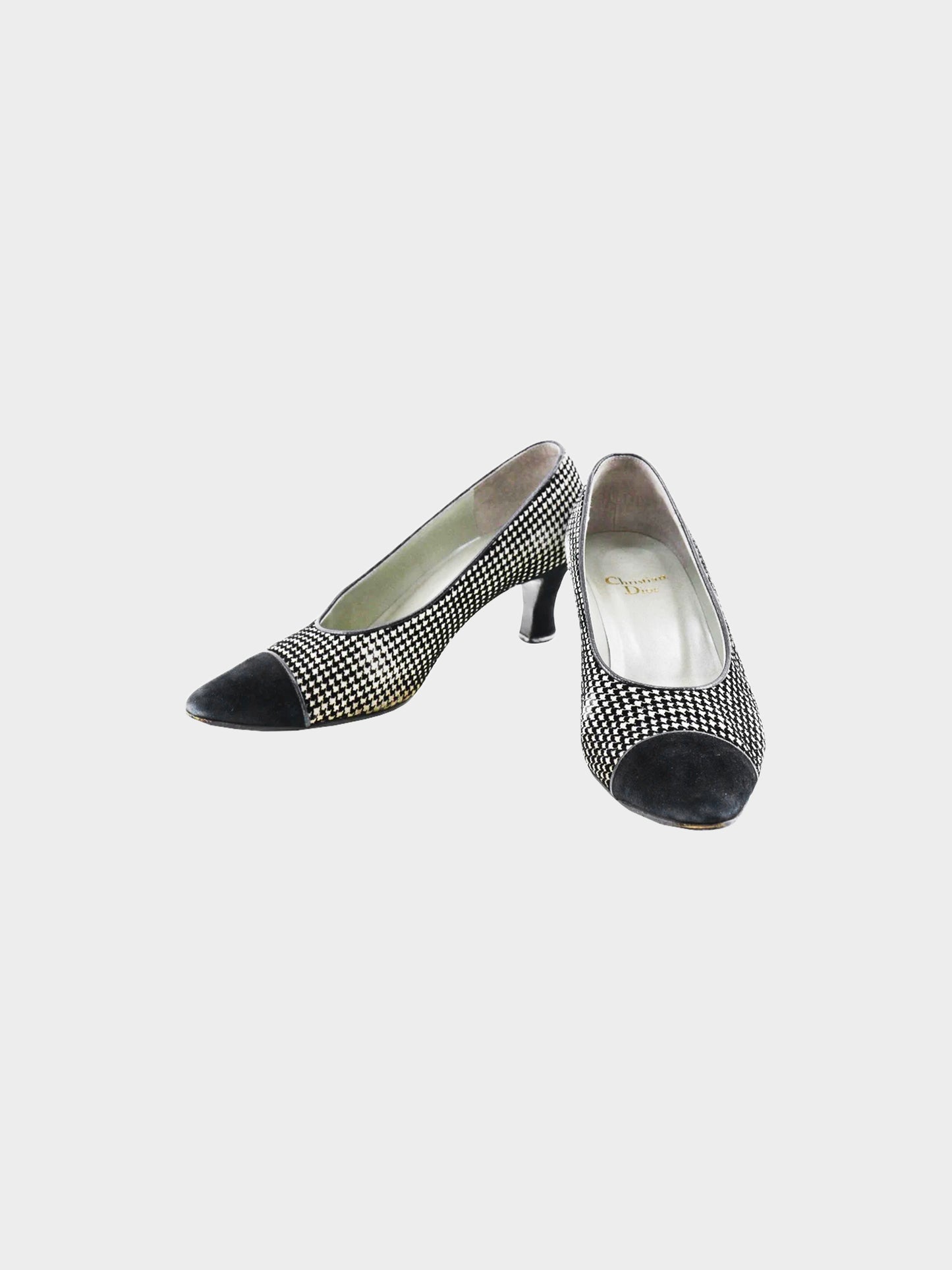 Christian Dior 2000s Black and White Houndstooth Kitten Heeled Pumps