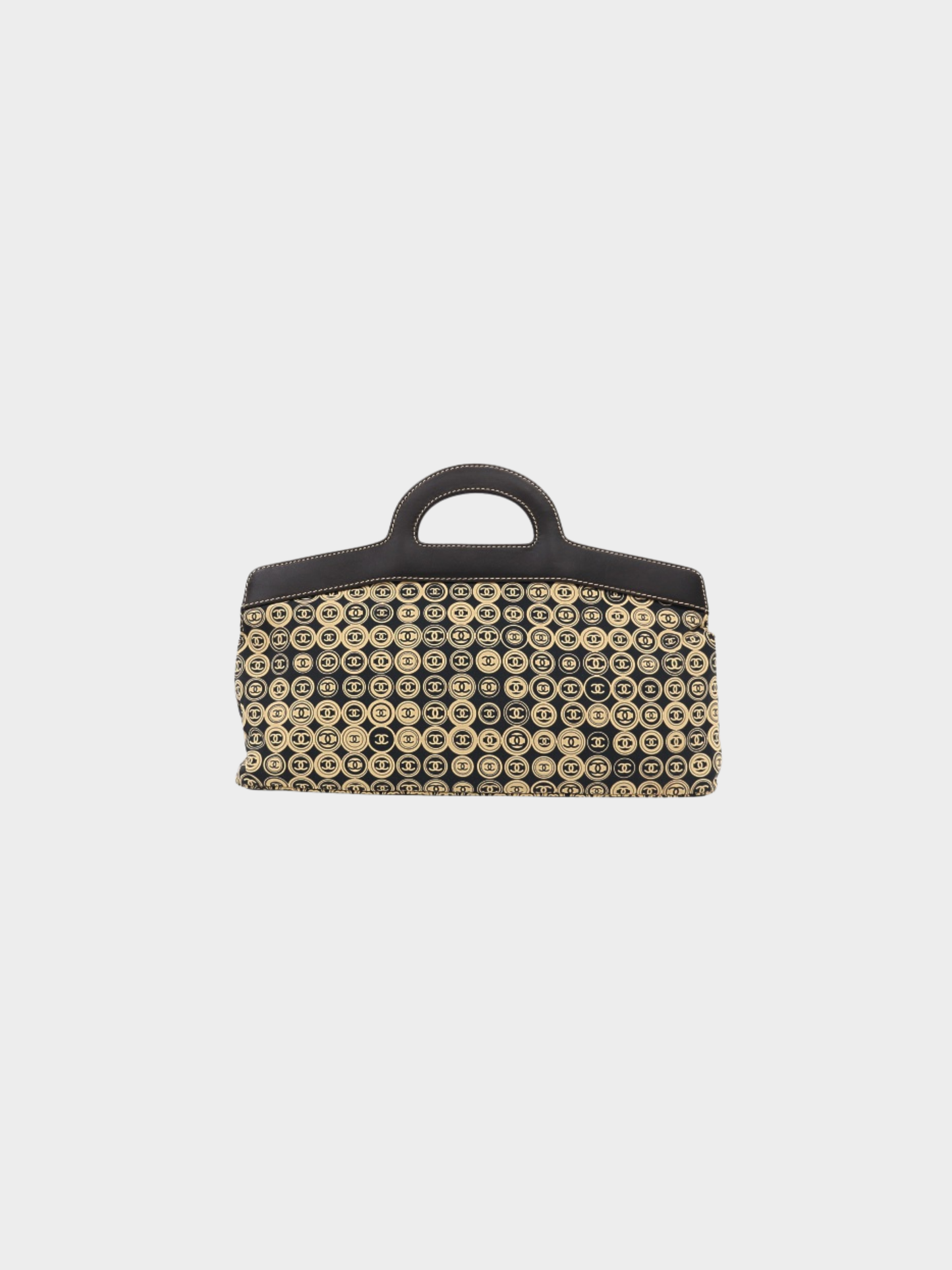 Chanel 2000s Beige Navy Black Cotton Leather COCO Handbag