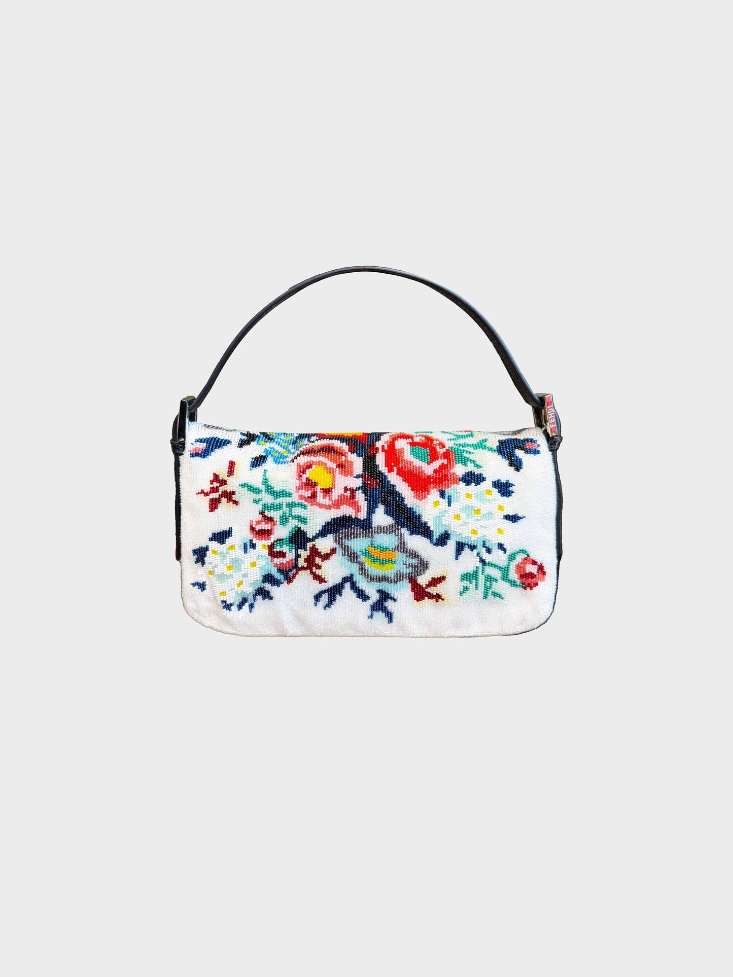 Fendi 2000s Multicolor Floral Beaded Baguette with Black Python Leather