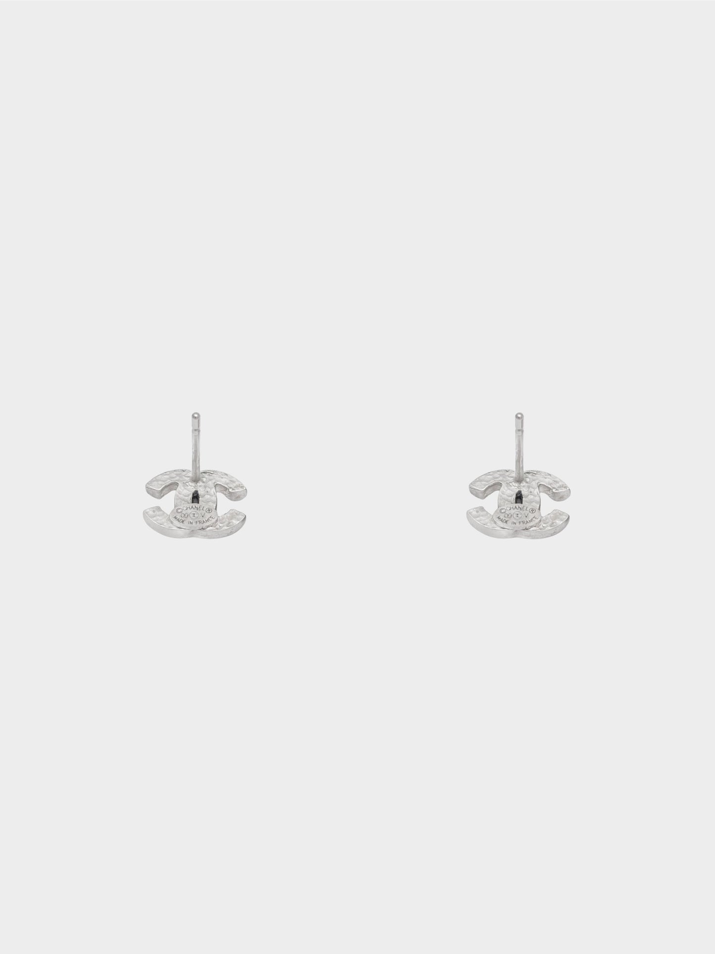 Chanel 2009 Mini Silver Rhinestone CC Stud Earrings