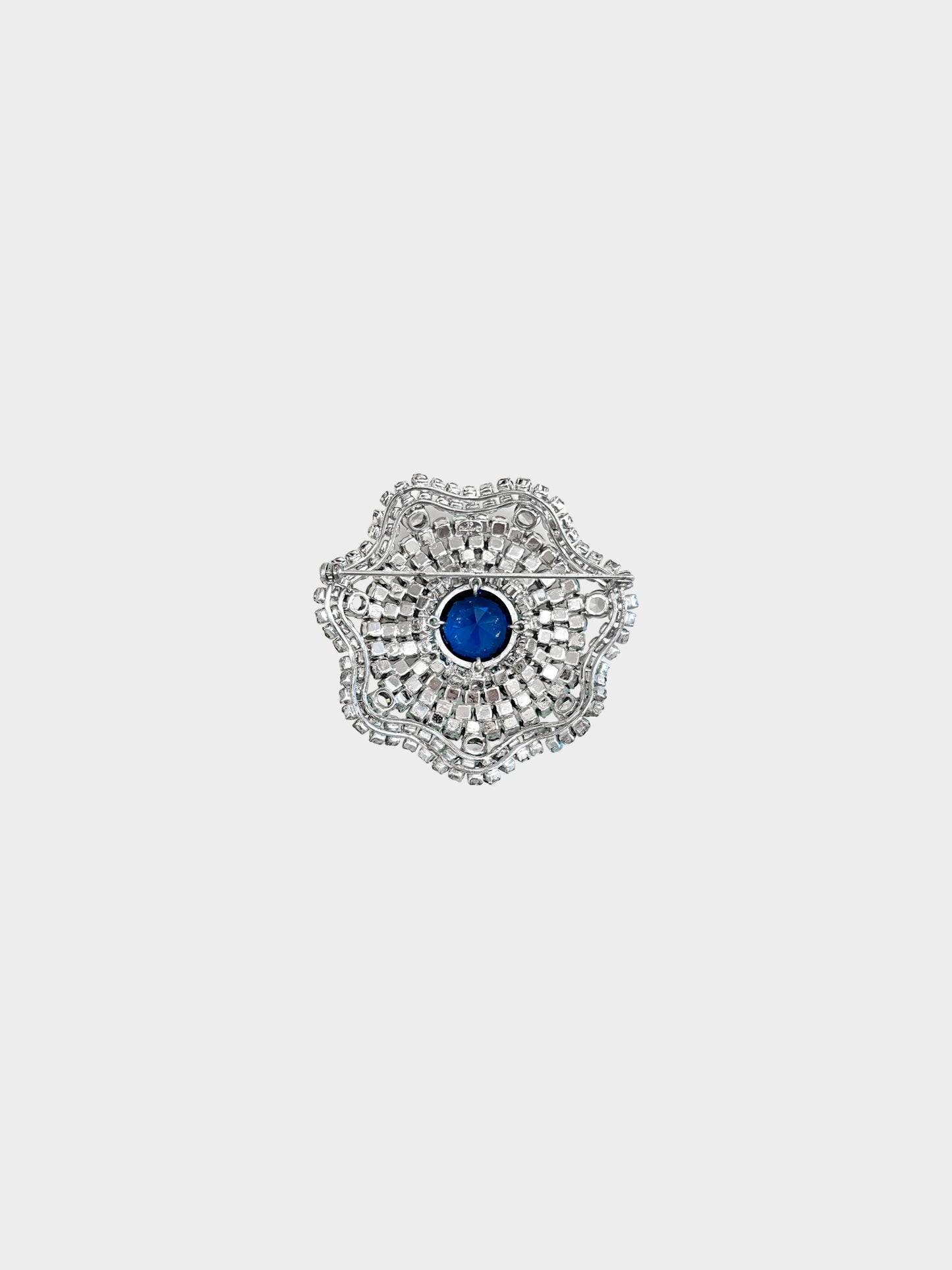 Christian Dior 1961 Blue and Silver Rhinestone Embellished Floral Brooch