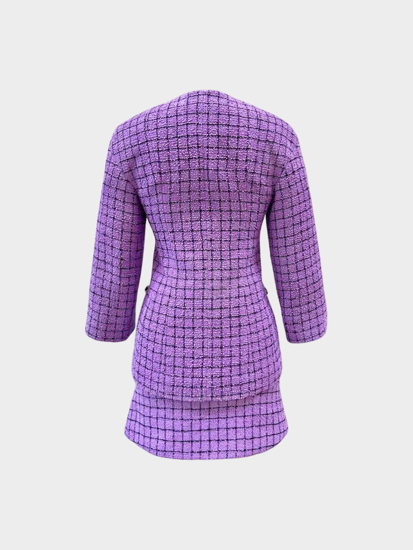 Chanel SS 2022 Purple Cotton Tweed Skirt and Jacket Suit