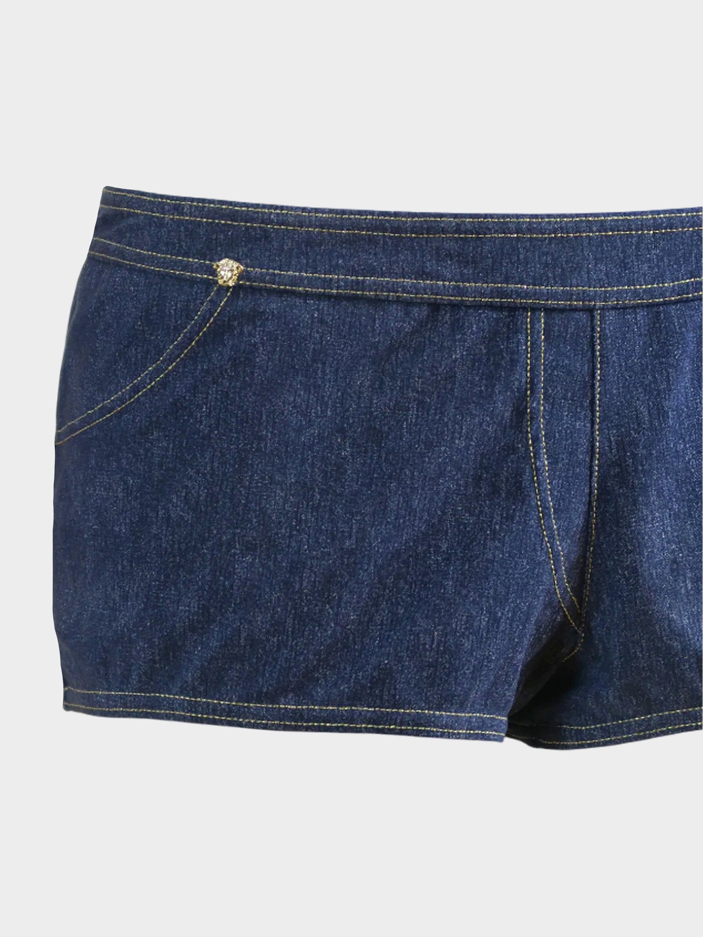 Gianni Versace 2000s Trompe L’œil Denim Micro Swim Shorts with Gold Details
