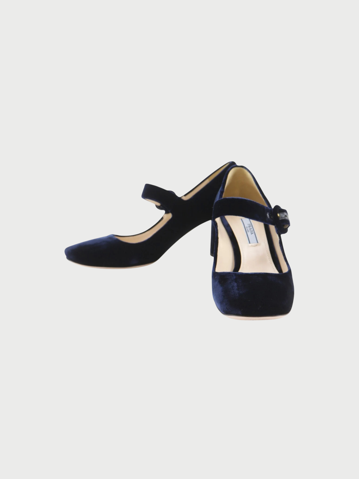 Prada 2000s Navy Velour Square-Toe Pumps