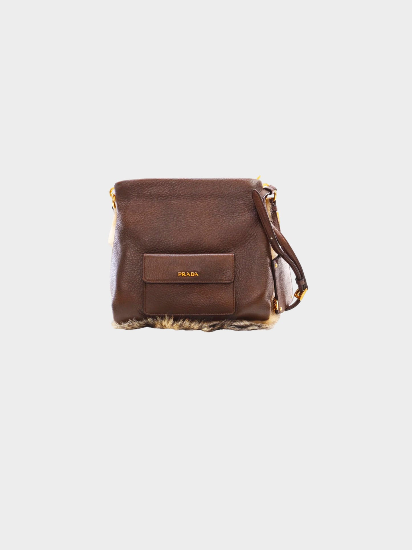 Prada 2010s Brown Fox Fur and Leather Crossbody Bag