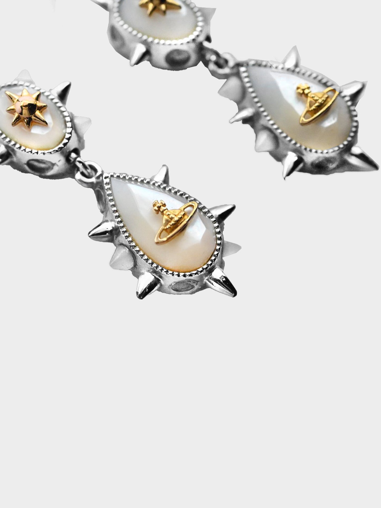 Vivienne Westwood Mid-2000s Silver Spike Studded Faux Pearl Resin Orb Earrings