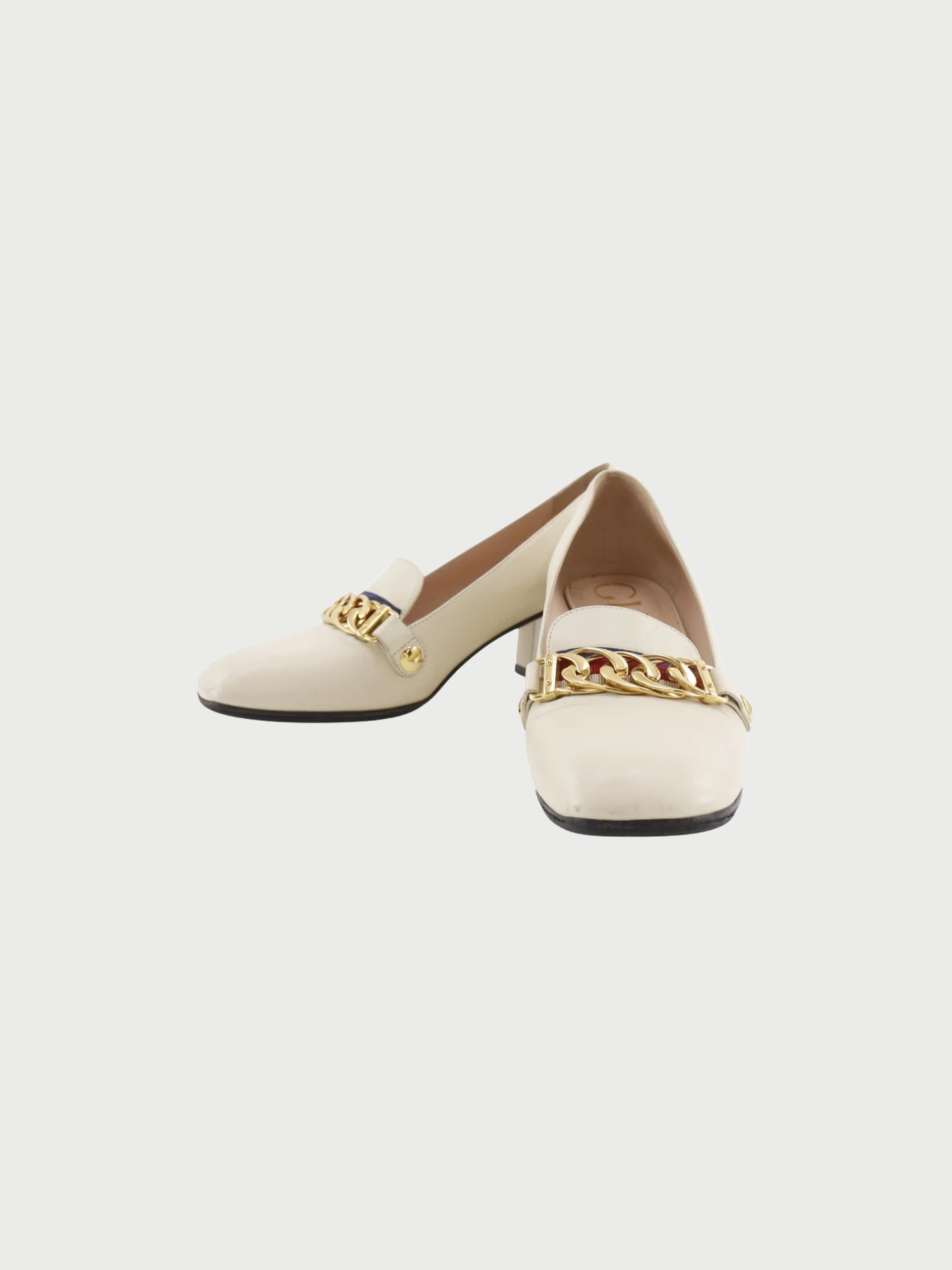 Gucci 2010s Ivory Leather Sylvie Chain Pumps