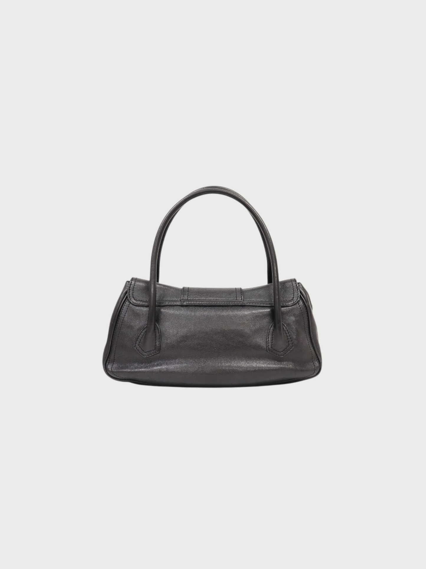 Celine 2000s Black Leather Logo Buckle Handbag