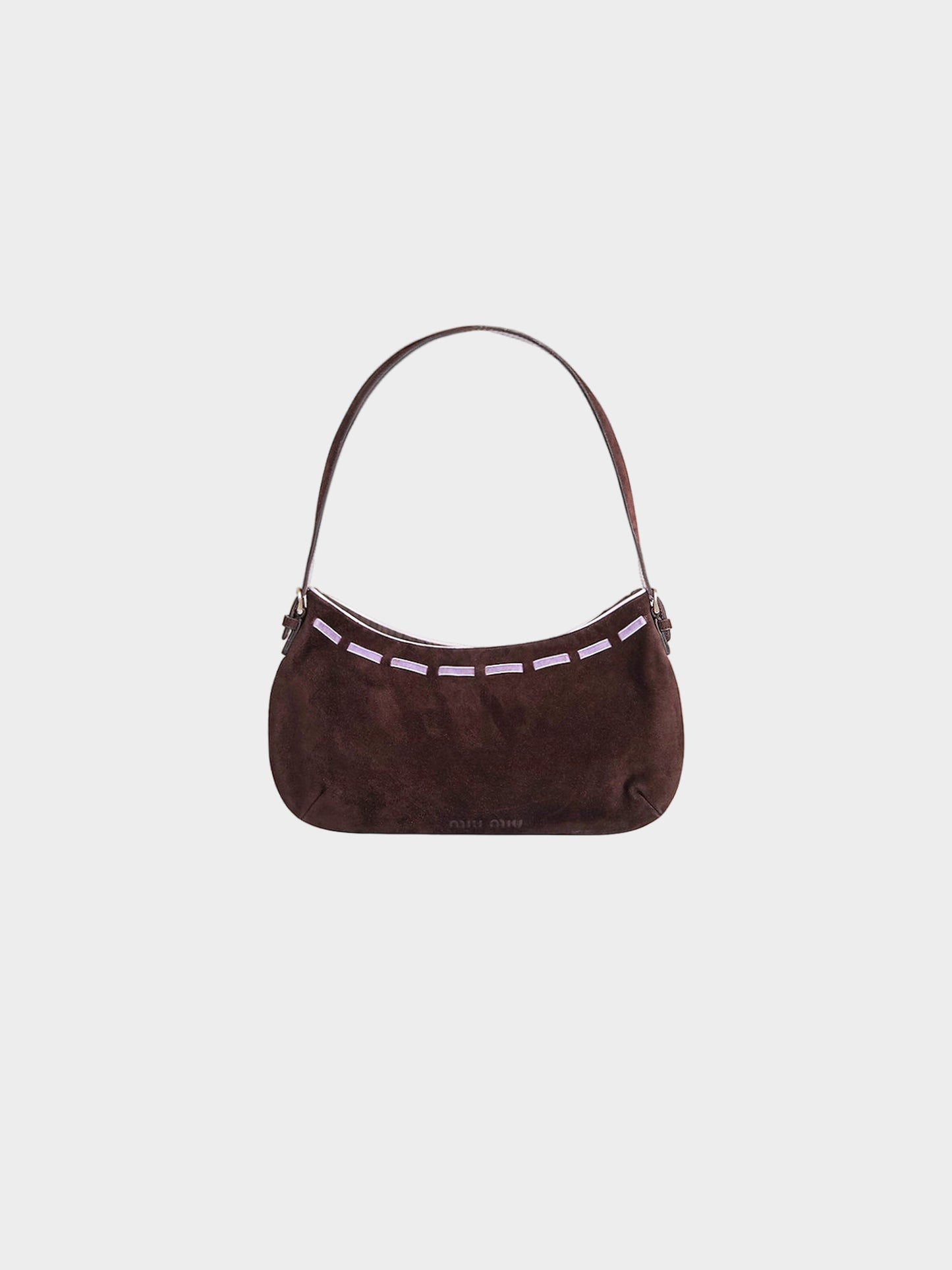 Miu Miu FW 1996 Dark Brown Mini Suede Bag with Purple Ribbon