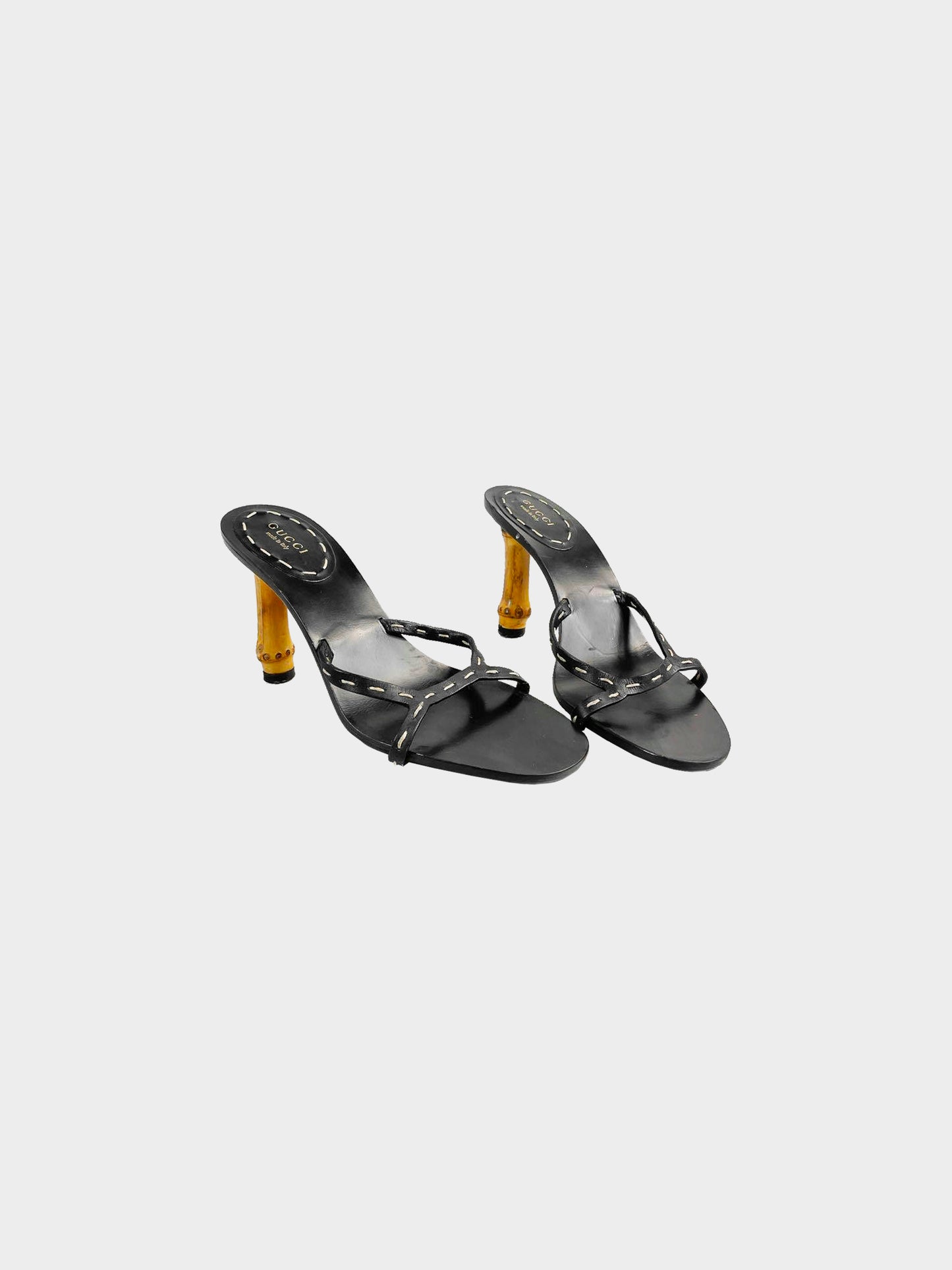 Gucci SS 2002  Black Leather Bamboo Heeled Mules