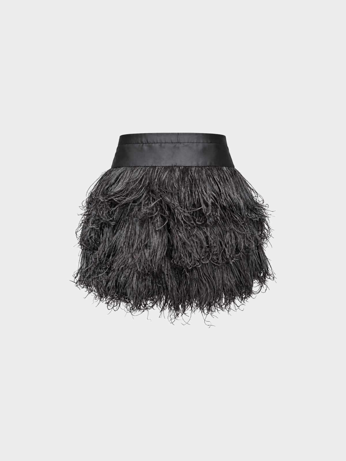 Moschino 2010s Black Ostrich Feather Tiered Silk Mini Skirt