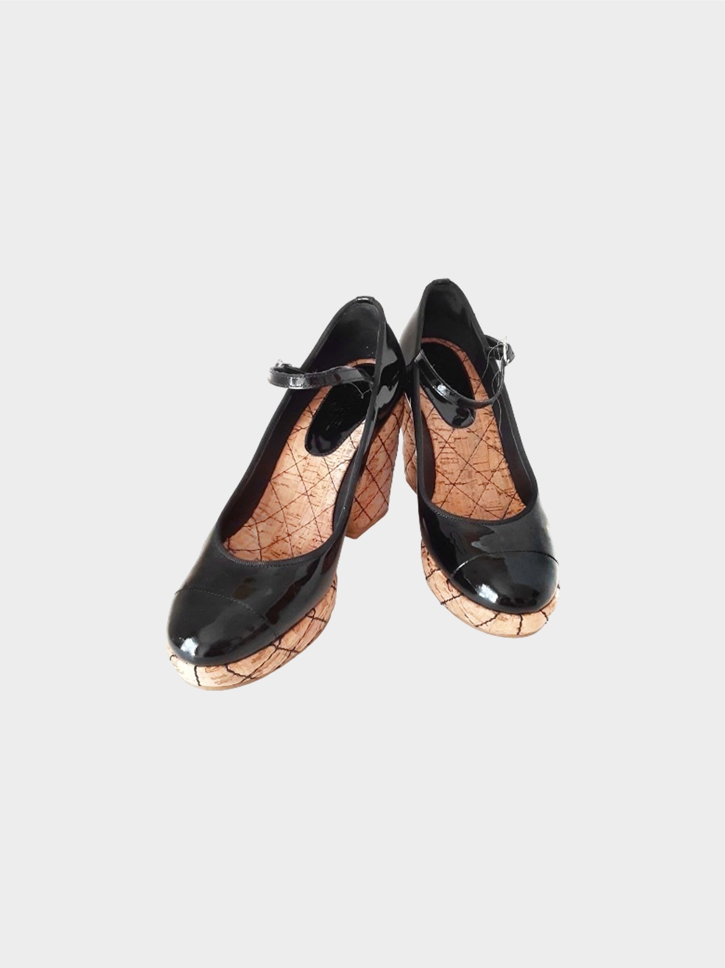Chanel Cruise 2007 Black Patent Leather Cork Wedged Heels