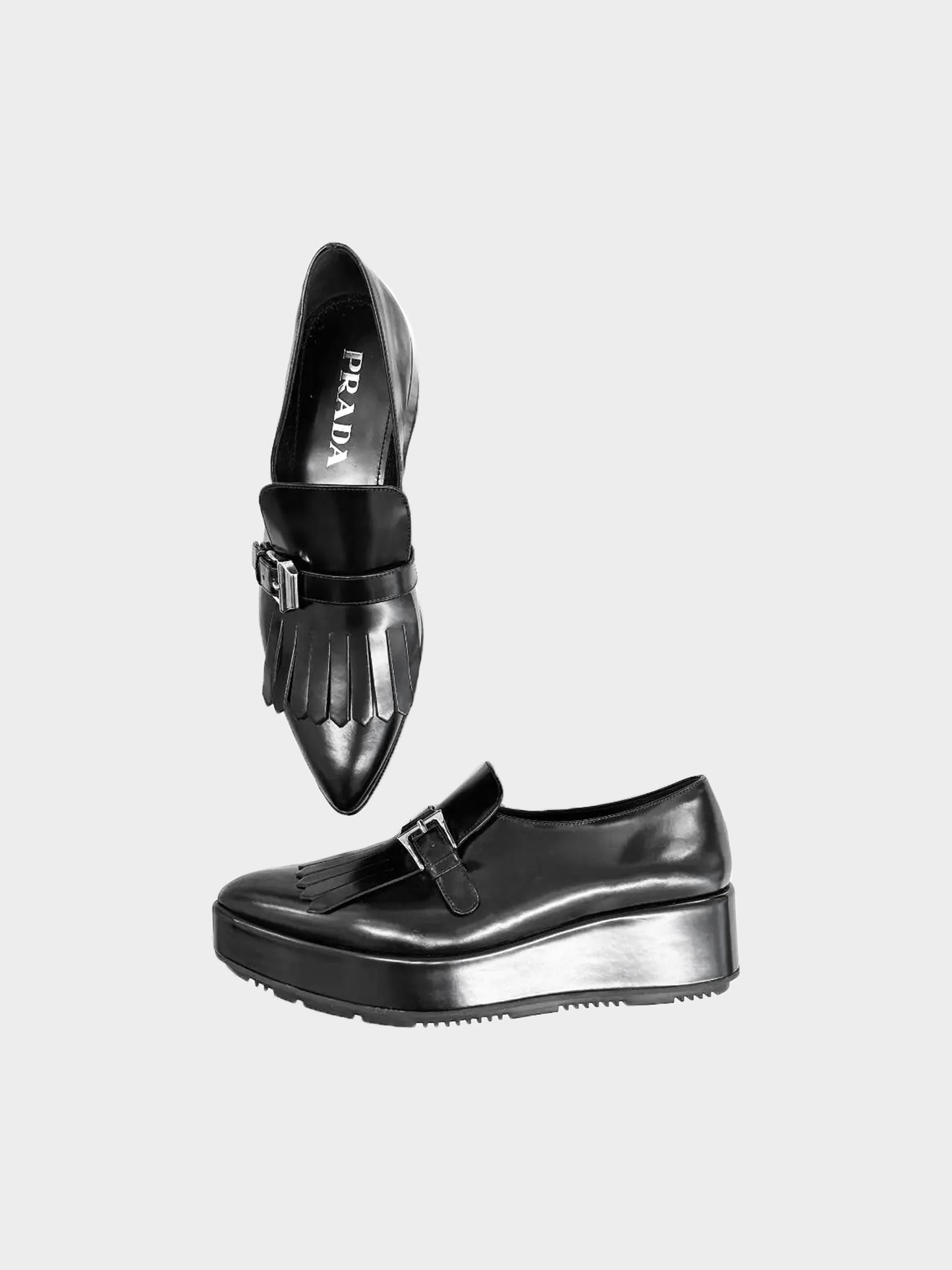 Prada 2020s Black Leather Pointed-toe Creeper Loafers