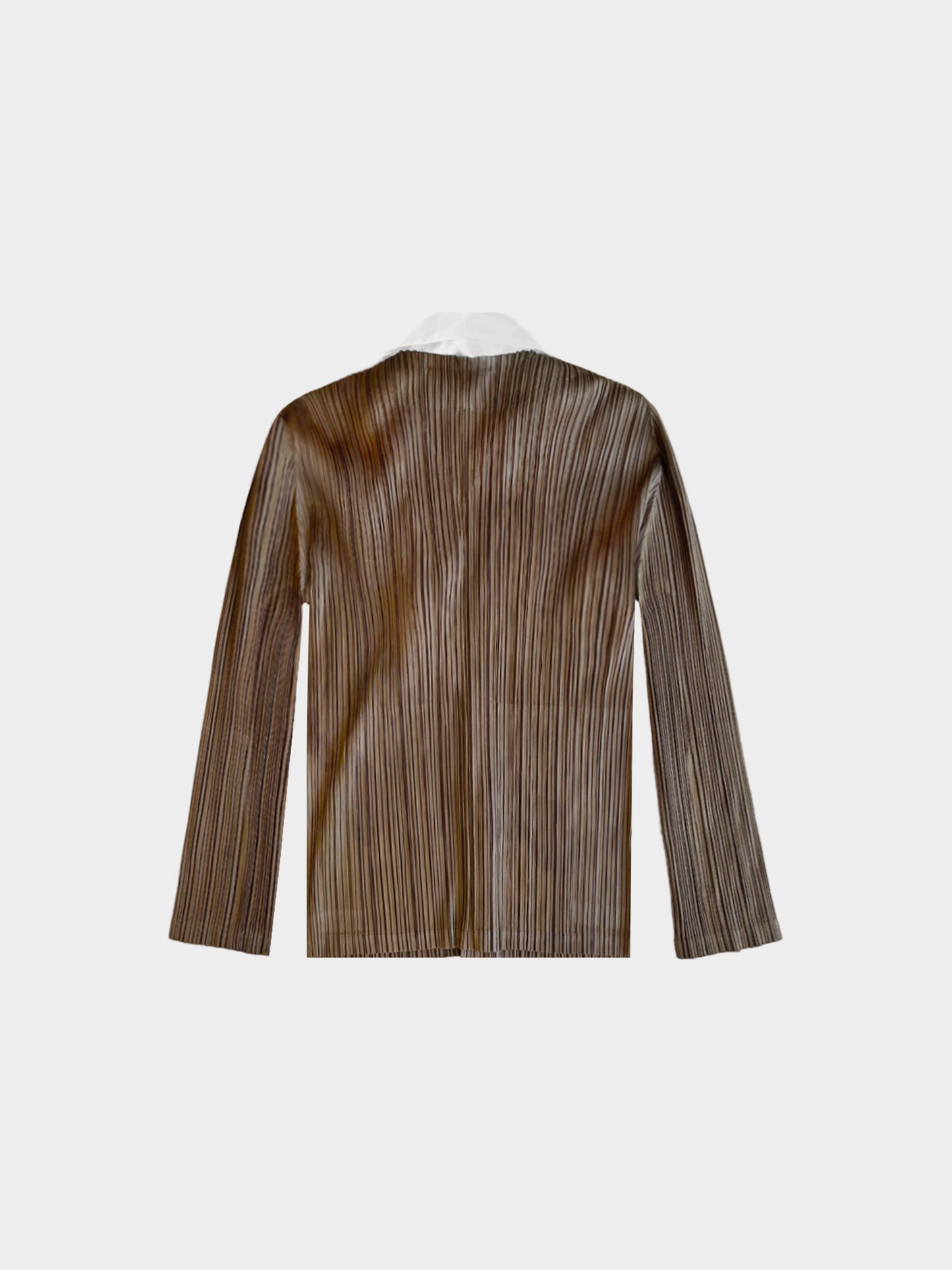 Issey Miyake Pleats Please 2000s Brown and White Button-down Top