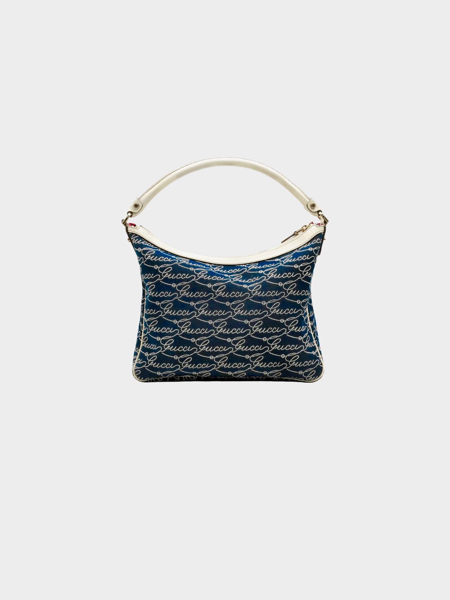 Gucci 2010s Navy and Cream Canvas and Leather Handbag