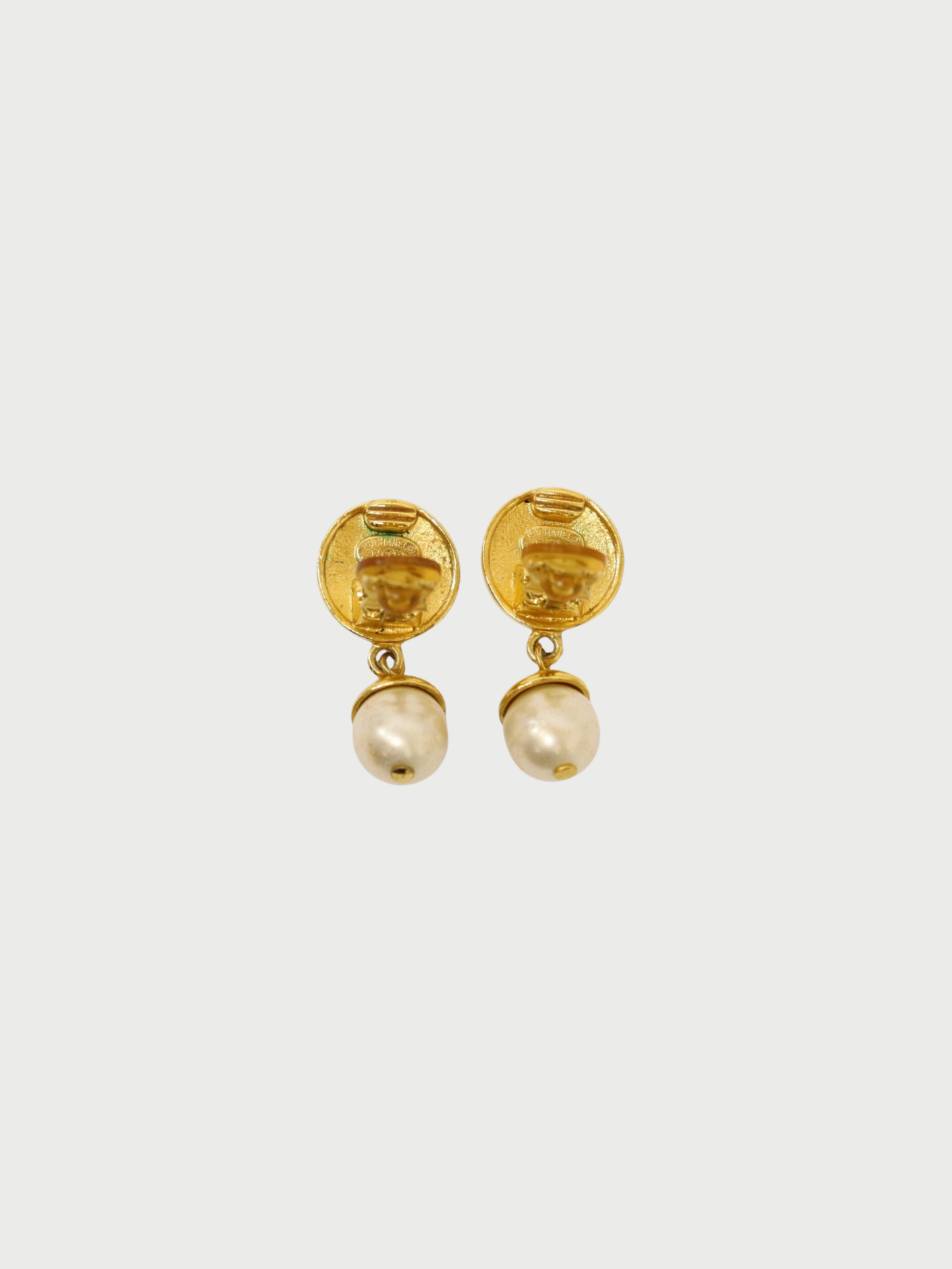 Chanel 1990s Gold Plated Metal Pearl COCO Drop Earrings
