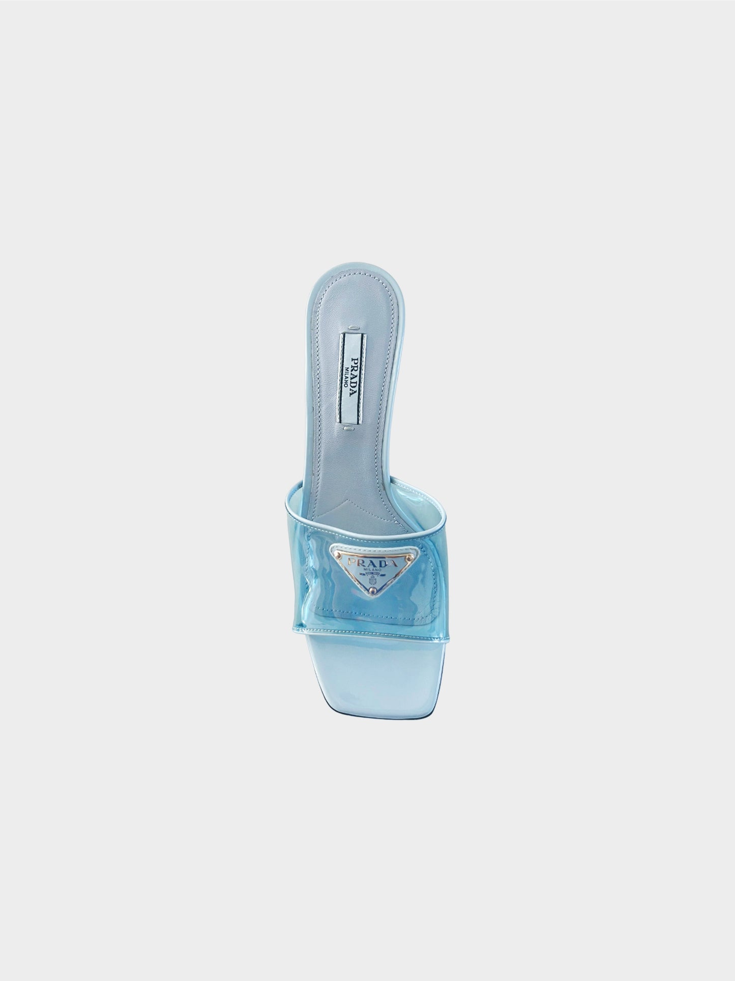 Prada FW 2022 Blue Leather-trimmed PVC Heeled Mules