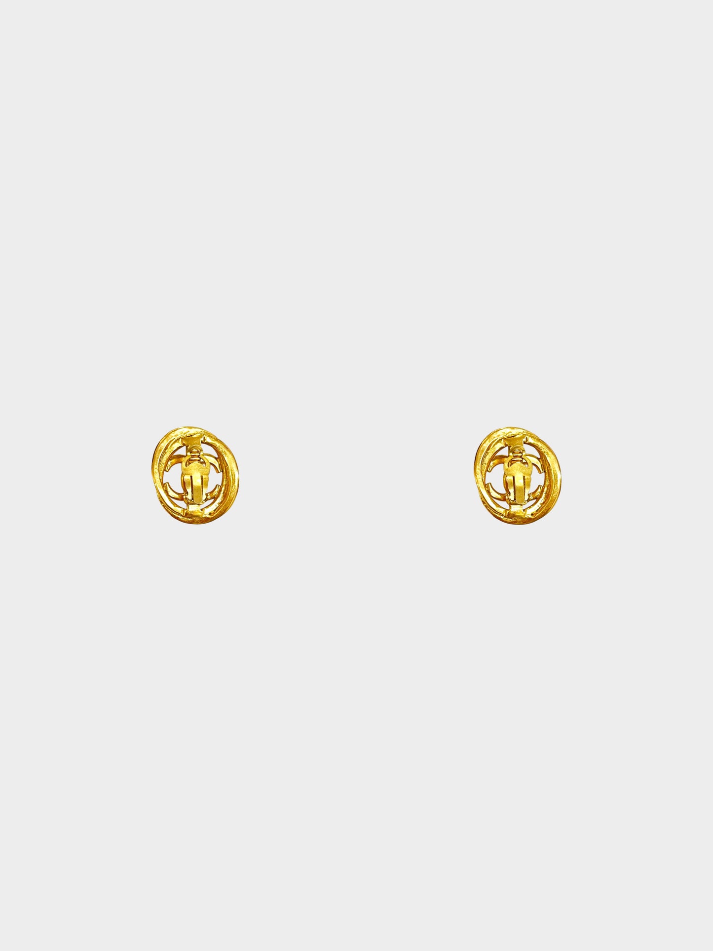 Chanel 1990s Gold Hammered Metal CC Clip-on Earrings