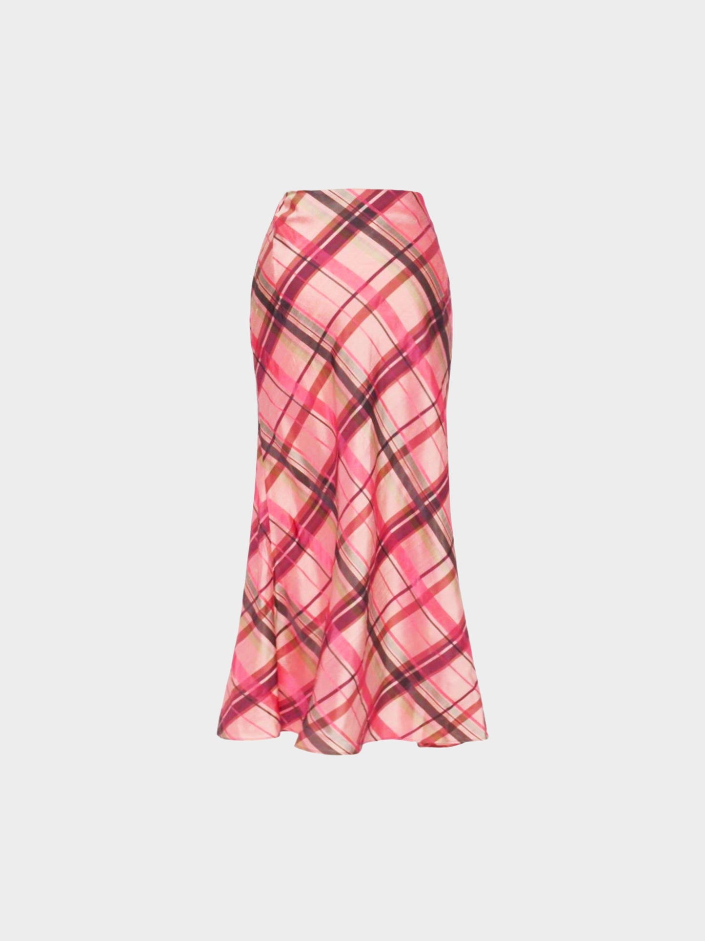Yohji Yamamoto SS 2013 Pink Check Pattern Print Silk Skirt
