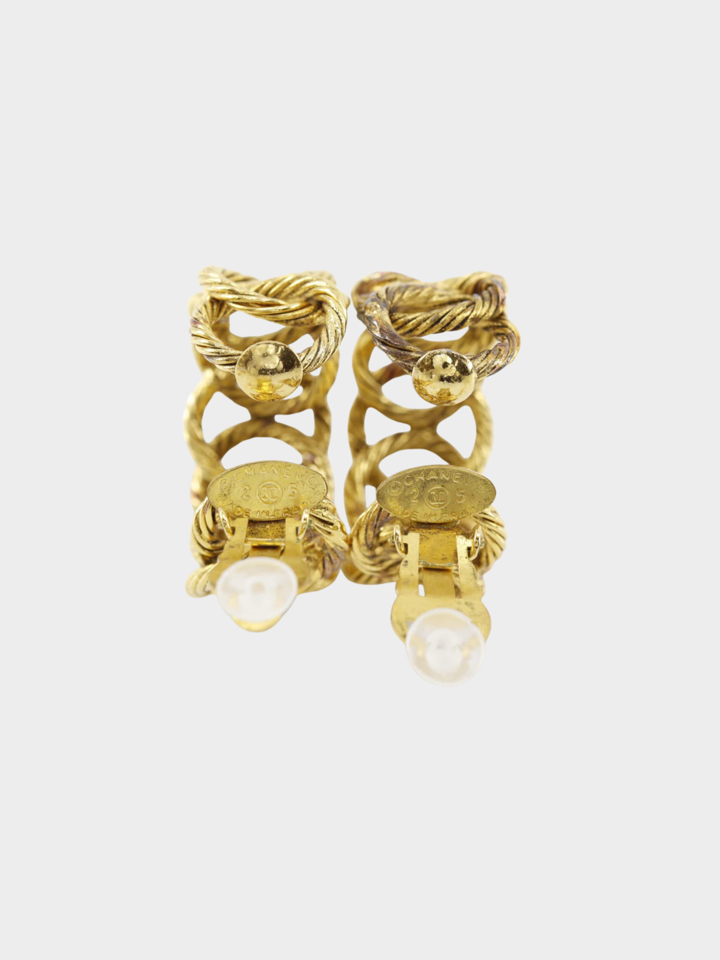 Chanel 1990 Gold Plated Rope Chain Earrings